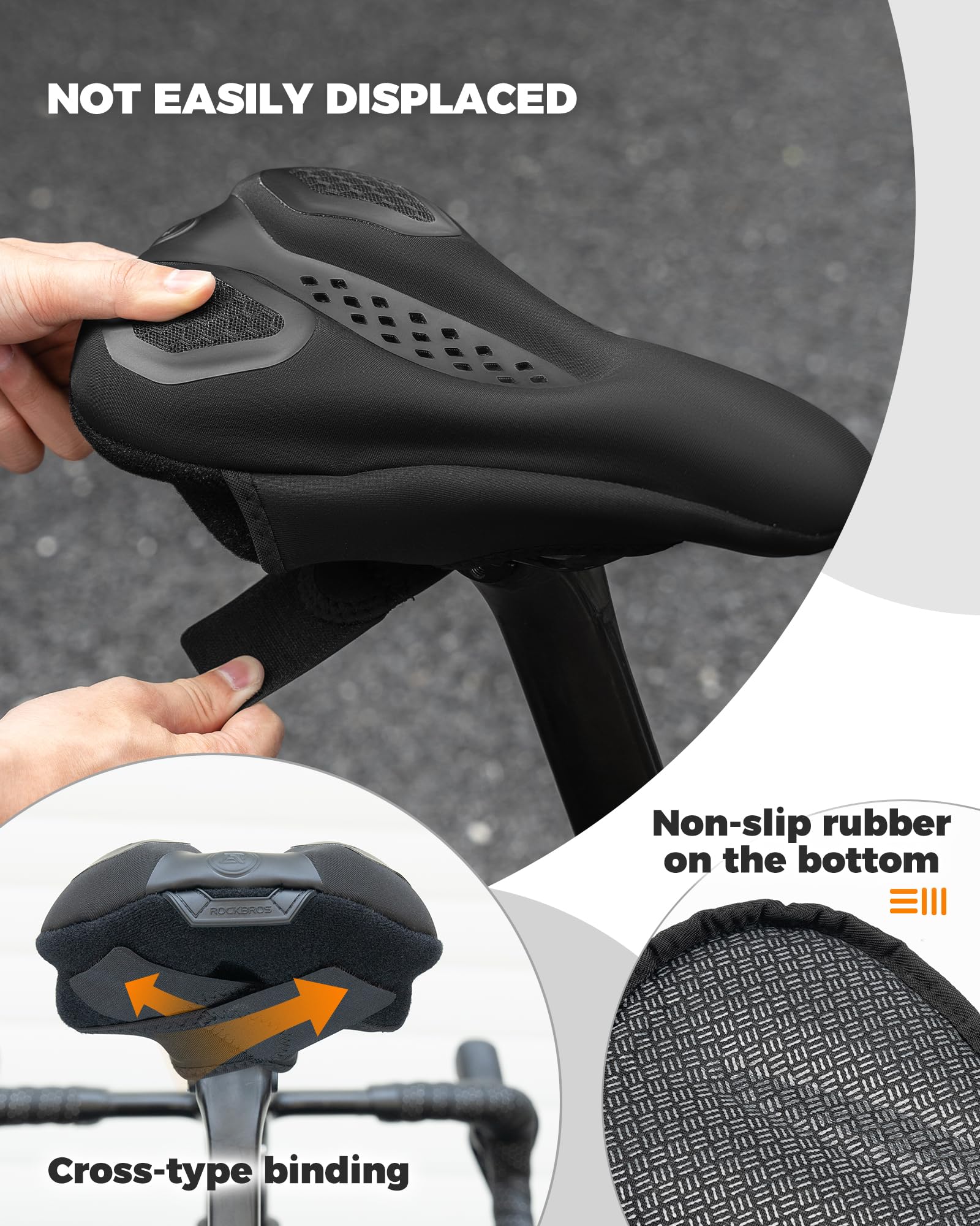 ROCKBROS Coprisella Bici Morbido, Coprisella Bici Gel, Copri Sella Bici Traspirante con Cuscino Memory Foam, Copri Sellino Adatta a MTB, Bici da Corsa, City Bike con Copertura Impermeabile, Nero