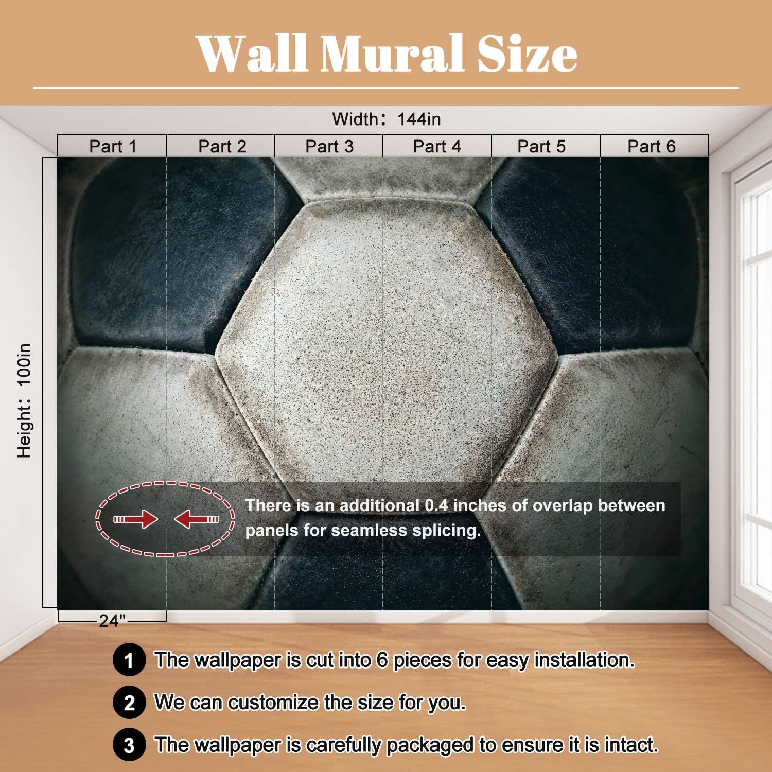 PVC Wallpaper Detail of an Old Soccer Ball Peel and Stick Removable Wall Paper for Living Room Bedroom Wall Decor Self Adhesive Wall Mural Sticker Home Decor, Multicolor 1, 100×144 inches