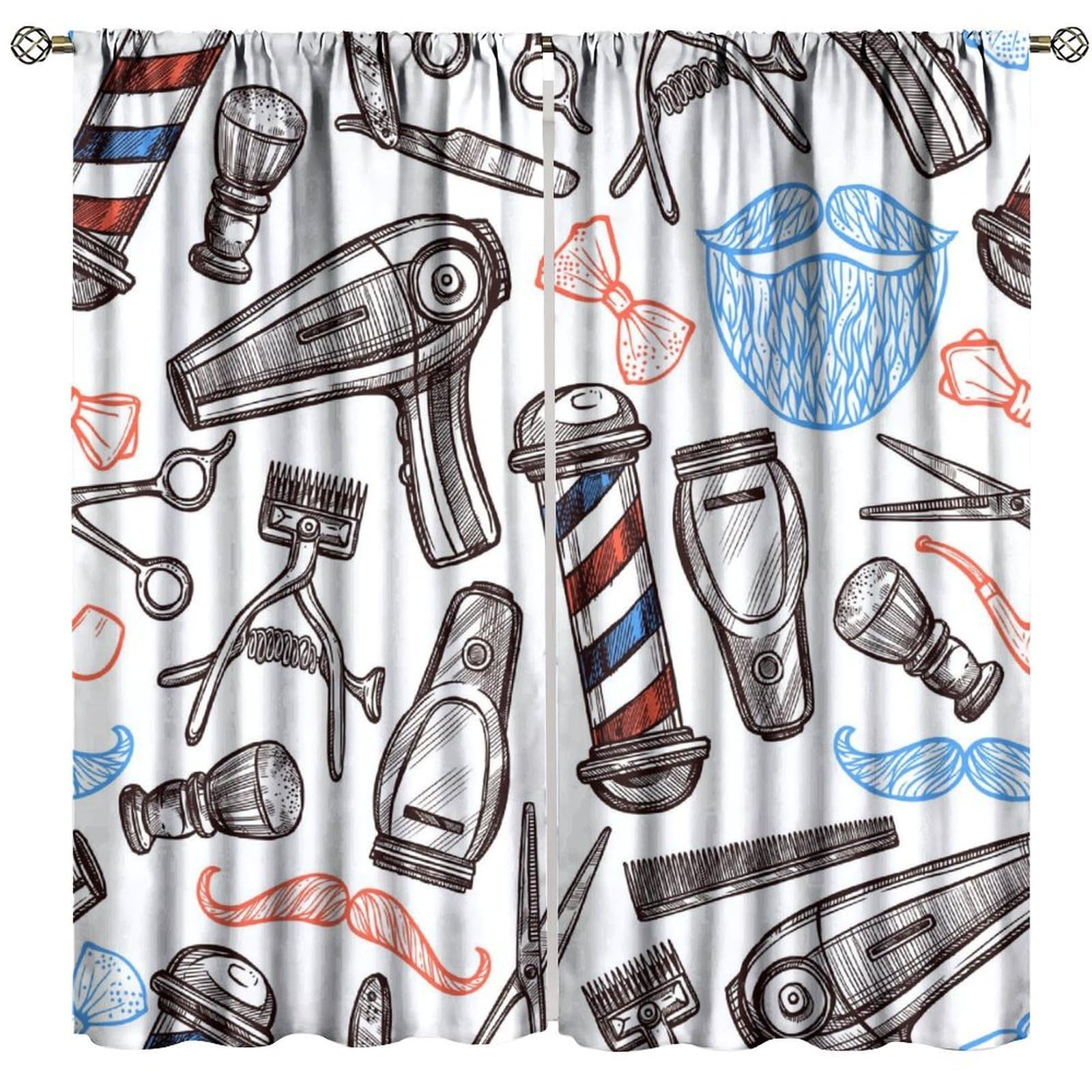 BenYaSong Retro Barber Shop Blackout Curtains,Rustic Abstract Beauty Salon Printed for Home Kitchen Restaurant Decoration Window Drapes 2Panel 63" W X 72" L
