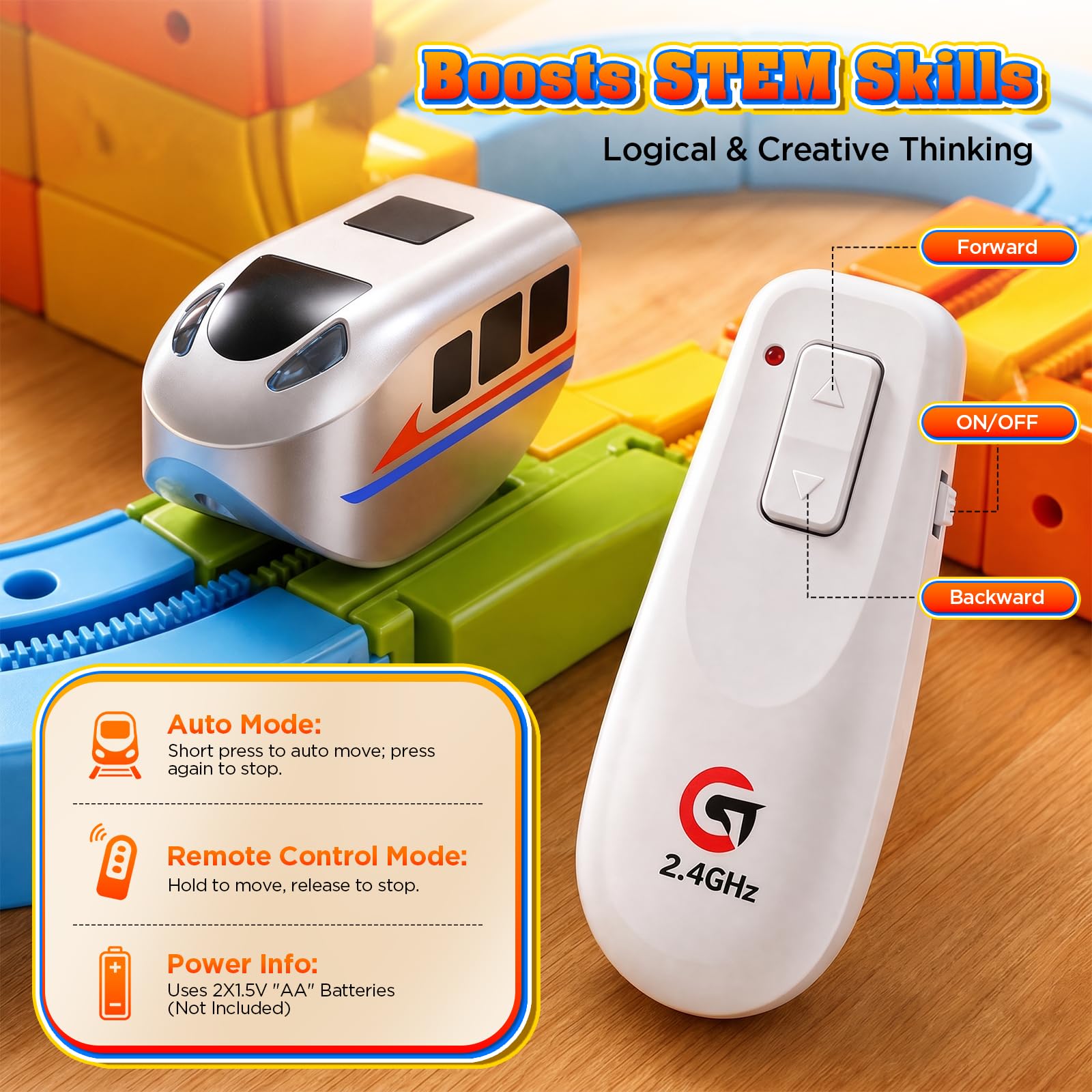 147 piezas de ferrocarril para niños eléctricos, bloque de pista cubo con diseño 3D defying por gravedad, 2 trenes y mando a distancia, juego de trayectoria de tren, regalos de juguete para niños a