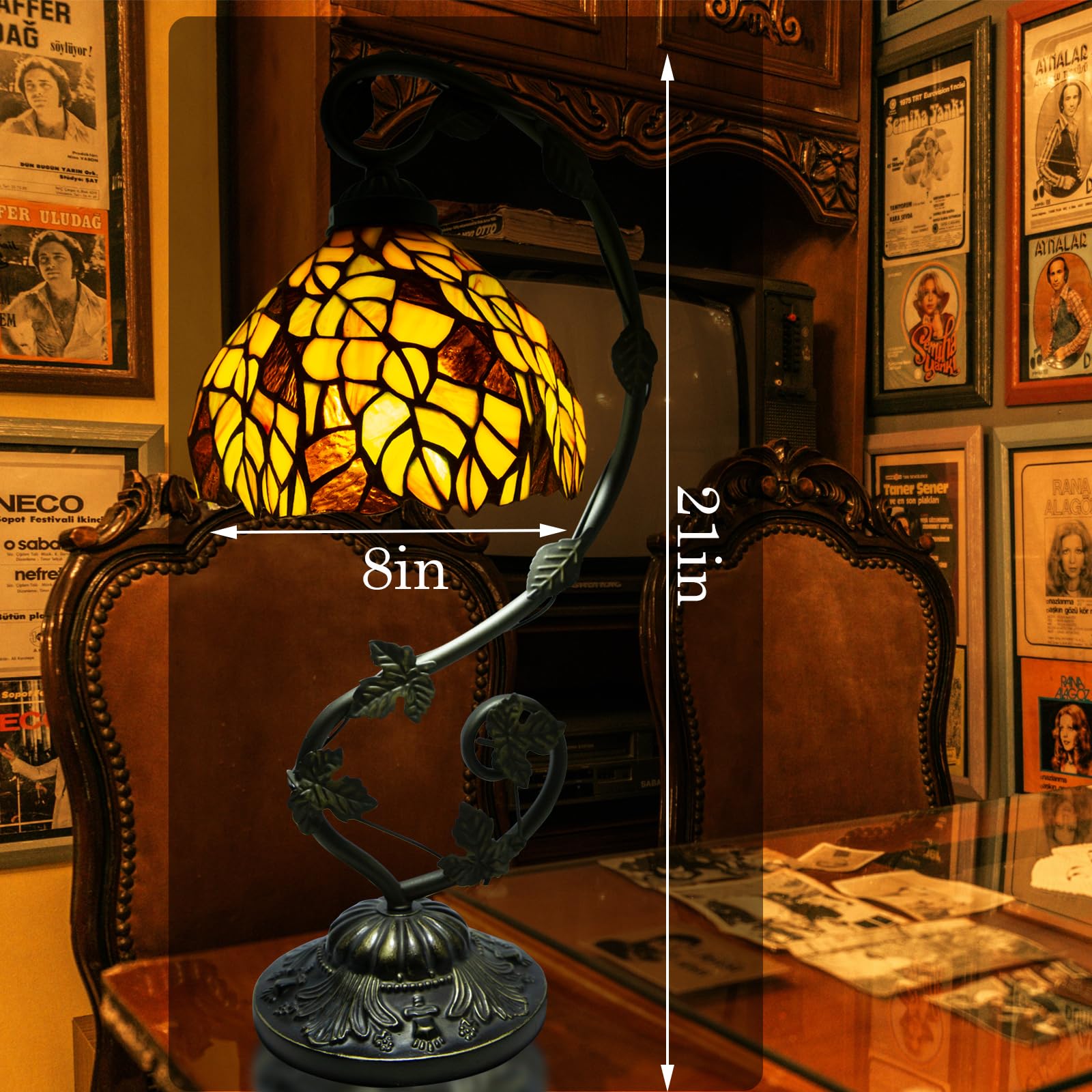 Ppbmocw Small Tiffany Lamp, 8 Inch Tiffany Style Lights Table Lamps for Living Room Bedside - Image 2
