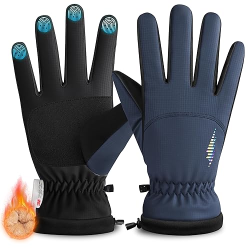rivmount Kids 3M Thinsulate Ski Gloves Touchscreen Waterproof Warm for Boy Girl Youth Skiing Cycling Snow Winter (Blue L)