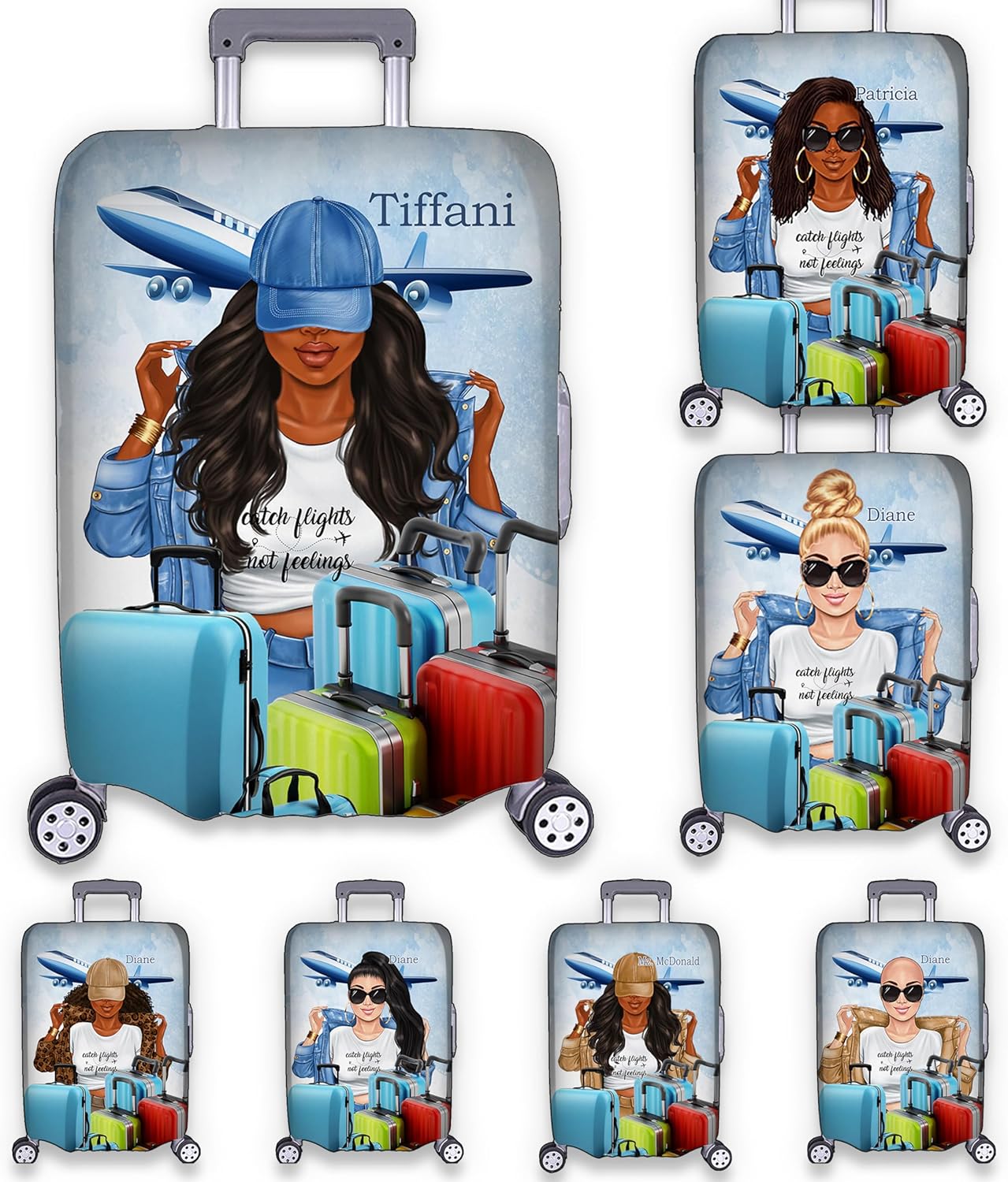 Personalized Name Girl with Plane Luggage Cover Travel Luggage Cover Protector Travel Bag Covers Travel Bag Covers Gift for Traveling Lovers Travel Girl Luggage Cover 6