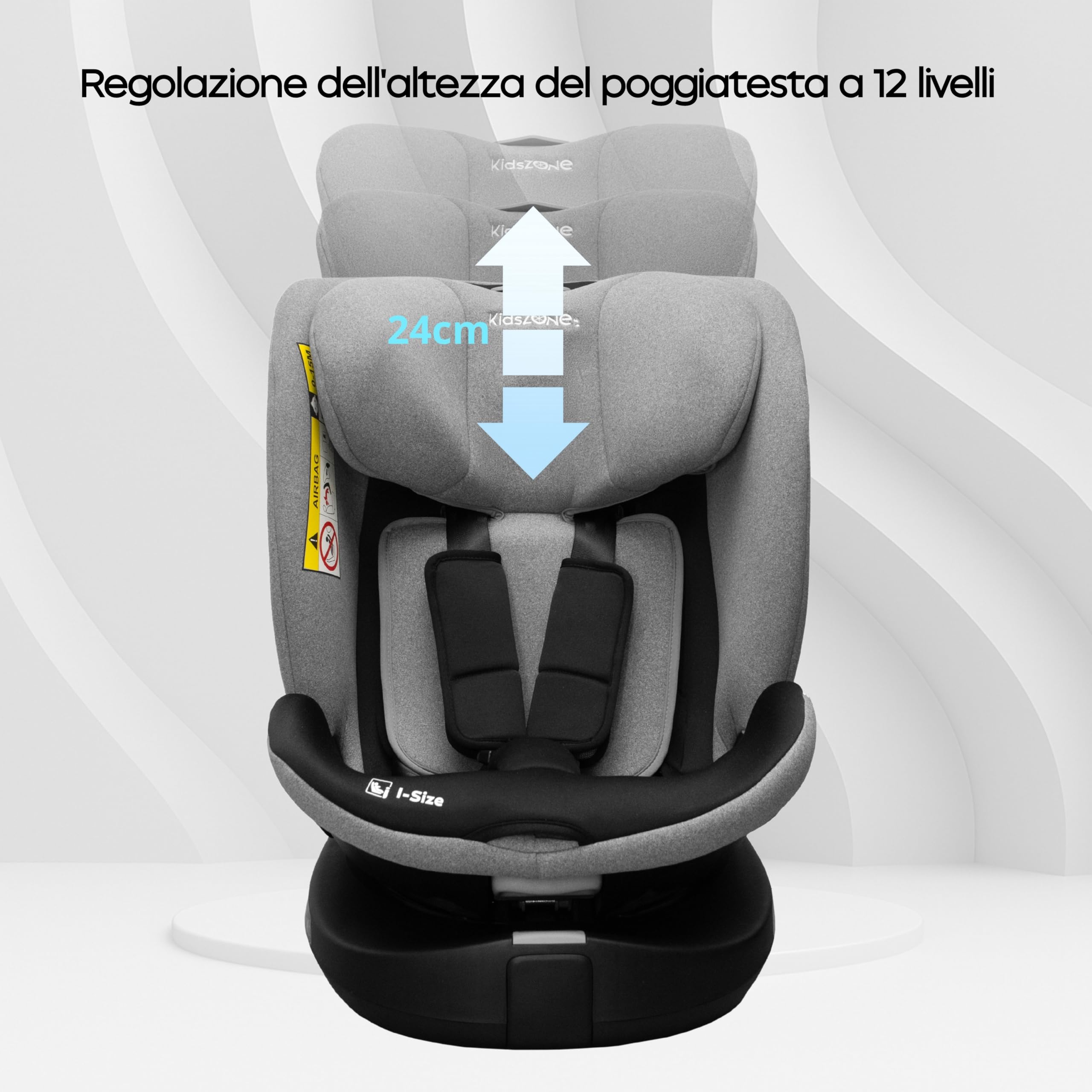 KidsZone Seggiolino Auto 0-36 kg Isofix - Seggiolino per Bambini i-Size 40-150cm Gruppo 0+/1/2/3 - Seggiolino Auto Girevole 360 - Reclinabile 8 Posizioni, Regolazione Poggiatesta 24 cm