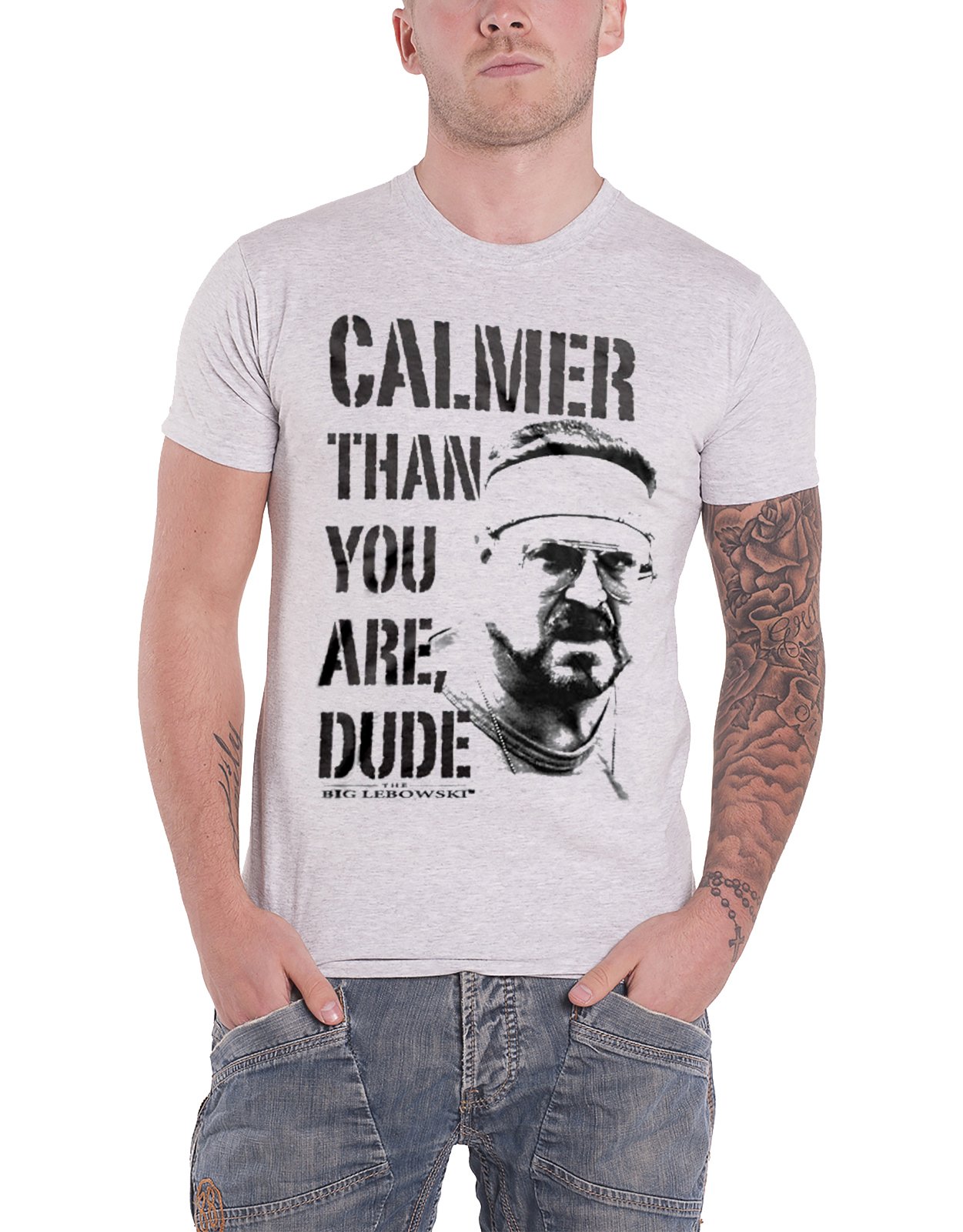 The Big Lebowski Men's Heather Grey Officially Licensed Calmer Than You Are, Dude T-Shirt (Heather Grey), Medium