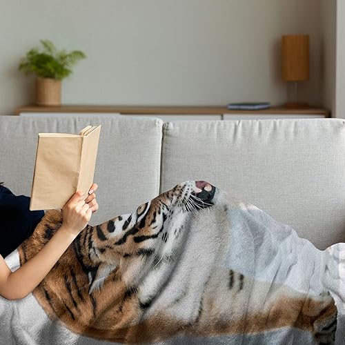 Miniatura 4 de Ambesonne Tiger Throw Blanket, Close-up of Panthera Tigris Altaica Siberian Giant Feline Russian Predator, Flannel Fleece Accent Piece Soft Couch