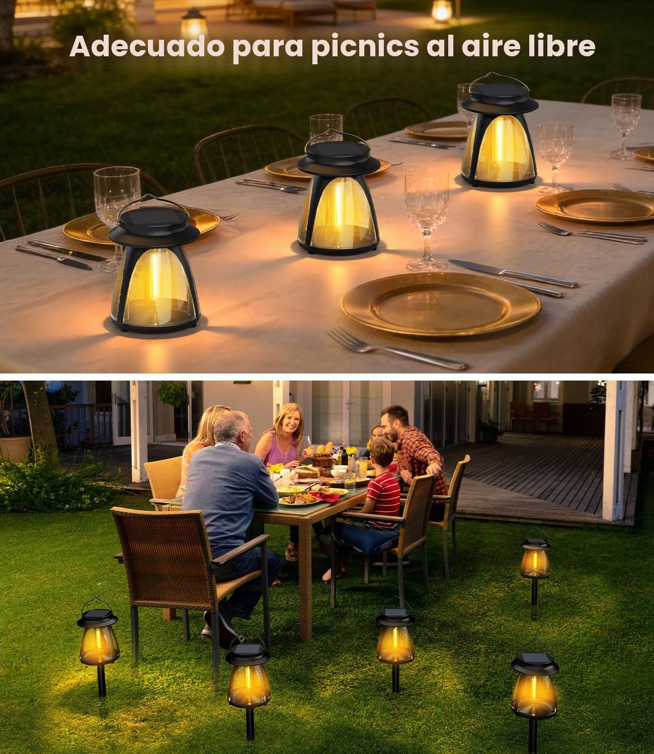 Luces Solares Exterior Suelo 2 Piezas, Luces Tradicionales de Tungsteno Blanco Cálido de 2700K, IP65 Impermeable Luz Solar Exterior Jardin para Patio, Calzada, Césped, Camino, Terraza