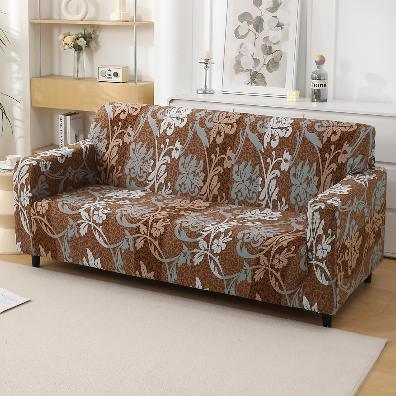 HOKIPO 4 Seater Sofa Cover - Grey Floral -13 HOKIPO 4 Seater Sofa Cover - Grey Floral -13