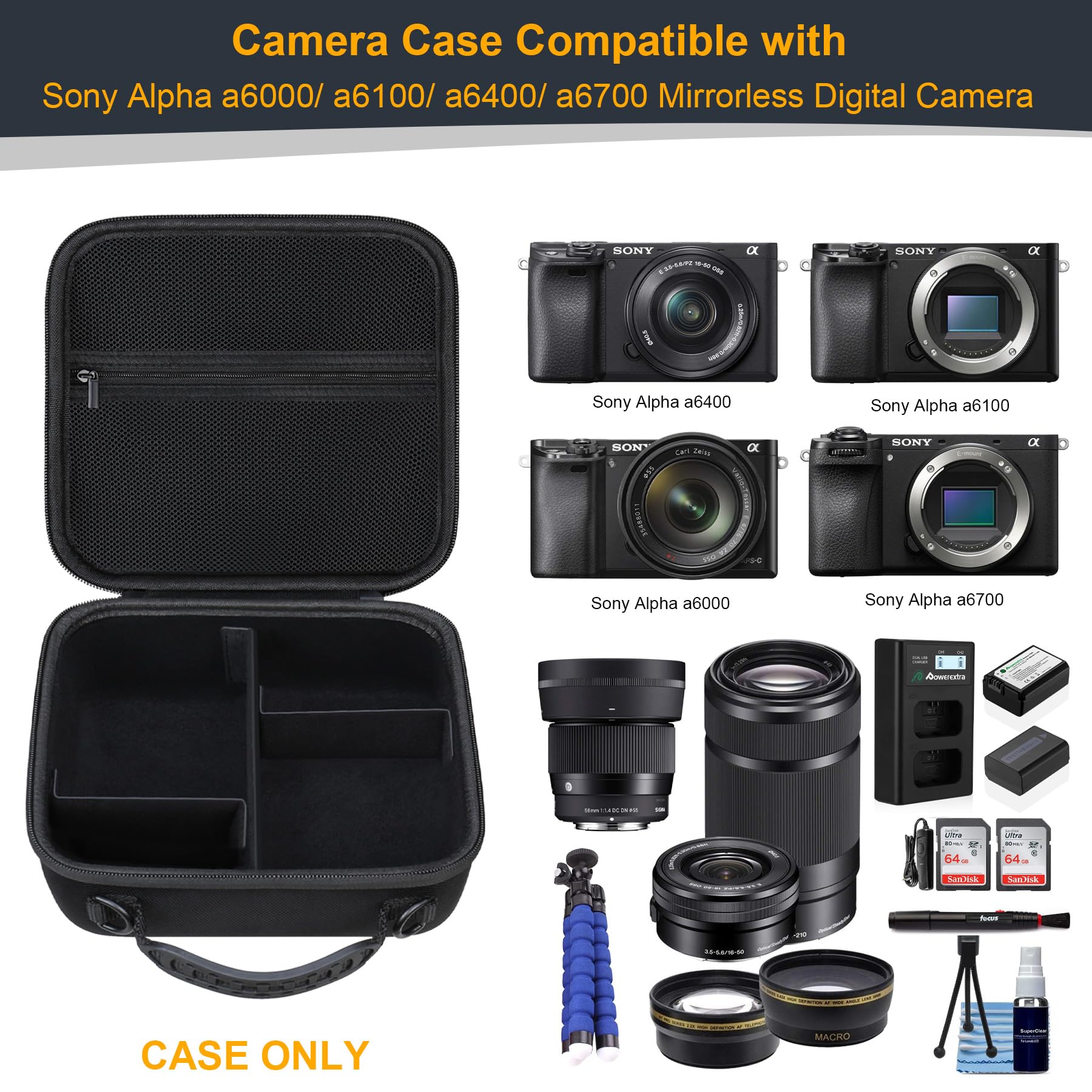 RAIALL Sacoche pour Appareil Photo Sony Alpha a6000/a6100/a6400/a6700/ Sony Alpha 7 II III IV/7R V Appareil Photo numérique sans Miroir et Objectif, Sac de Voyage Rigide pour Appareil Photo, Noir
