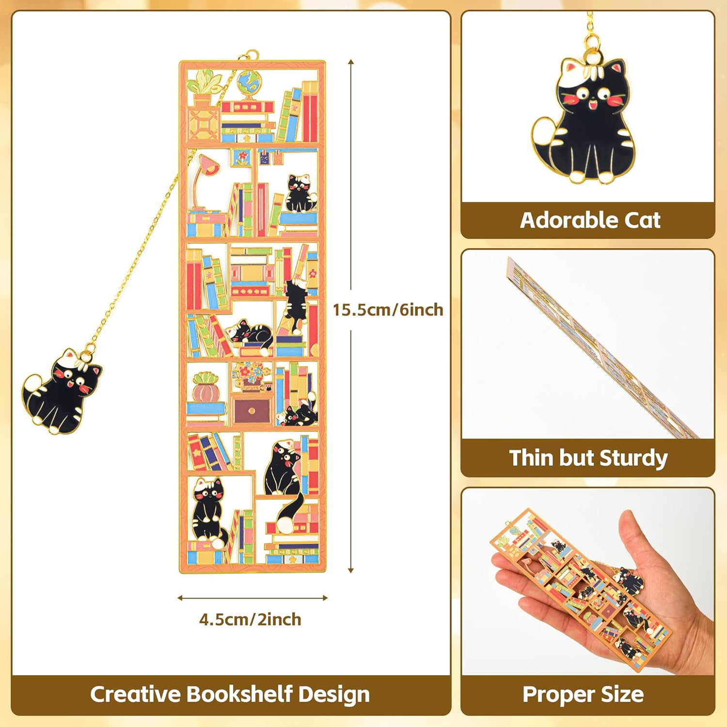 Black Cat Metal Bookmark with Charm and Gift Box, Valentine Gifts, Gifts for Lover, Teacher, Graduation, Women, Reader, Book Lover, Cat Themed Party, Wife, Mom - Image 3