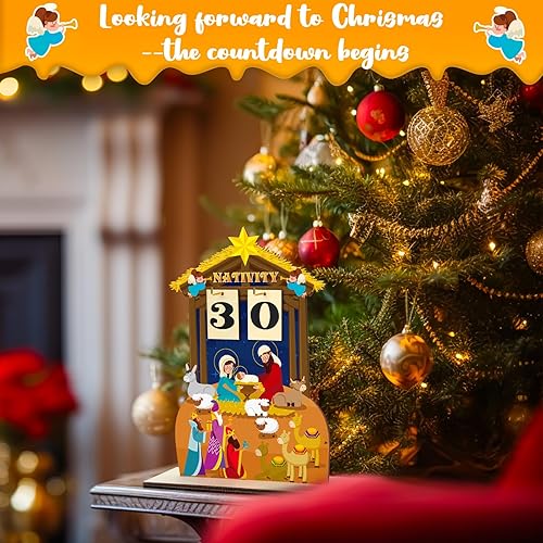 Miniatura 6 de Calendario de Adviento de Navidad, calendario de cuenta regresiva de madera, bloques de escritorio de madera, calendario de Navidad para niños,