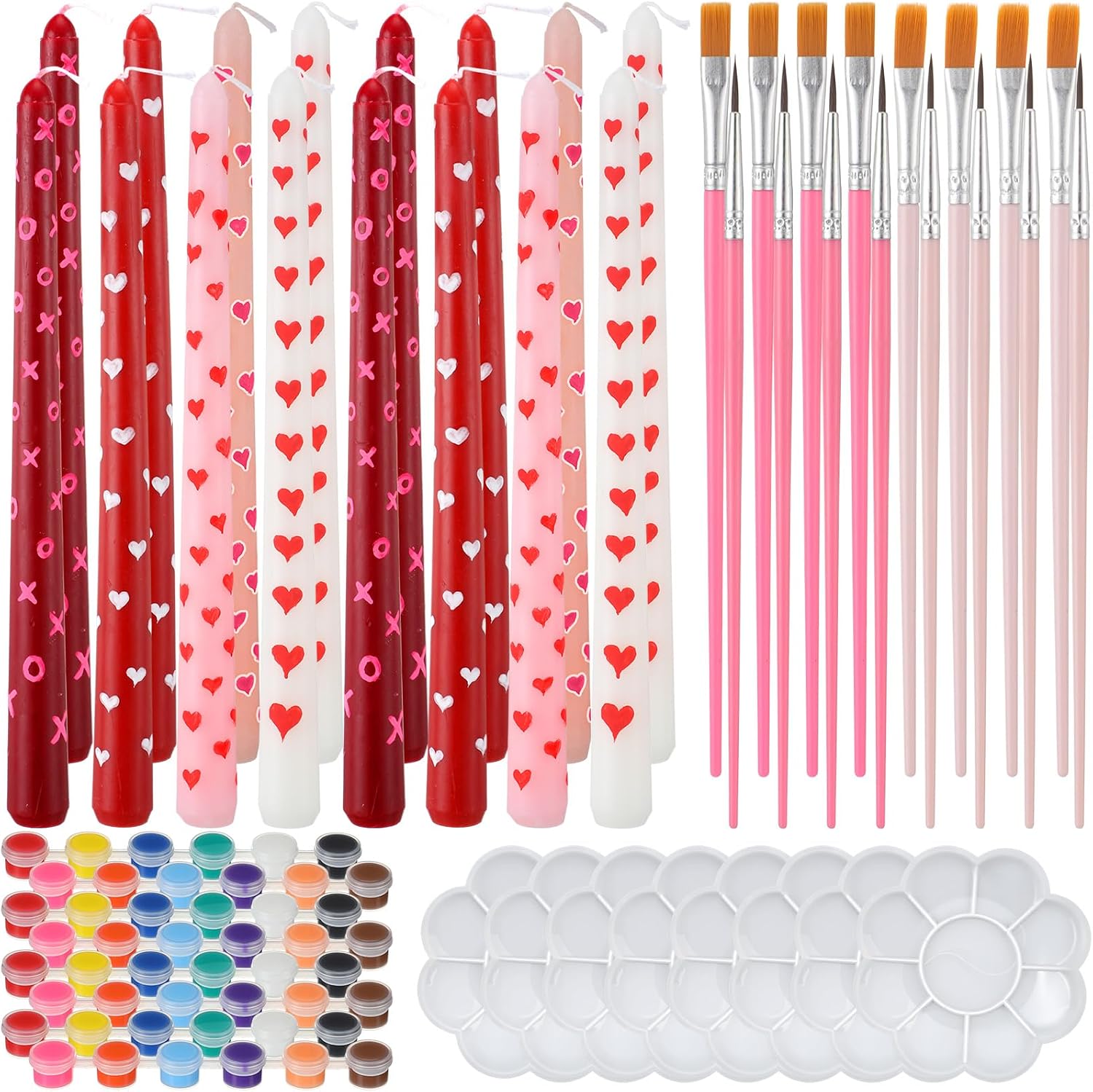 Treela 48 Pcs 4th of July DIY Candle Painting Craft Kit, 10 Inch Red Blue White Candlesticks, Acrylic Paint Strips, Palettes, Painting Brushes for Patriotic Independence Day Party Activity Home Decor
