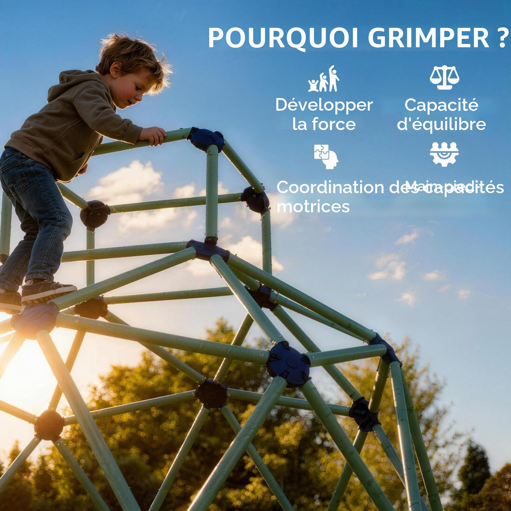AIYAPLAY Dôme d'escalade Ø182,5 cm Structure d'escalade d'extérieur Résistant aux UV, imperméable Dôme d'escalade pour Enfants jusqu'à 90 kg, Aire de Jeux d'extérieur pour Enfants de 3 à 8 Ans