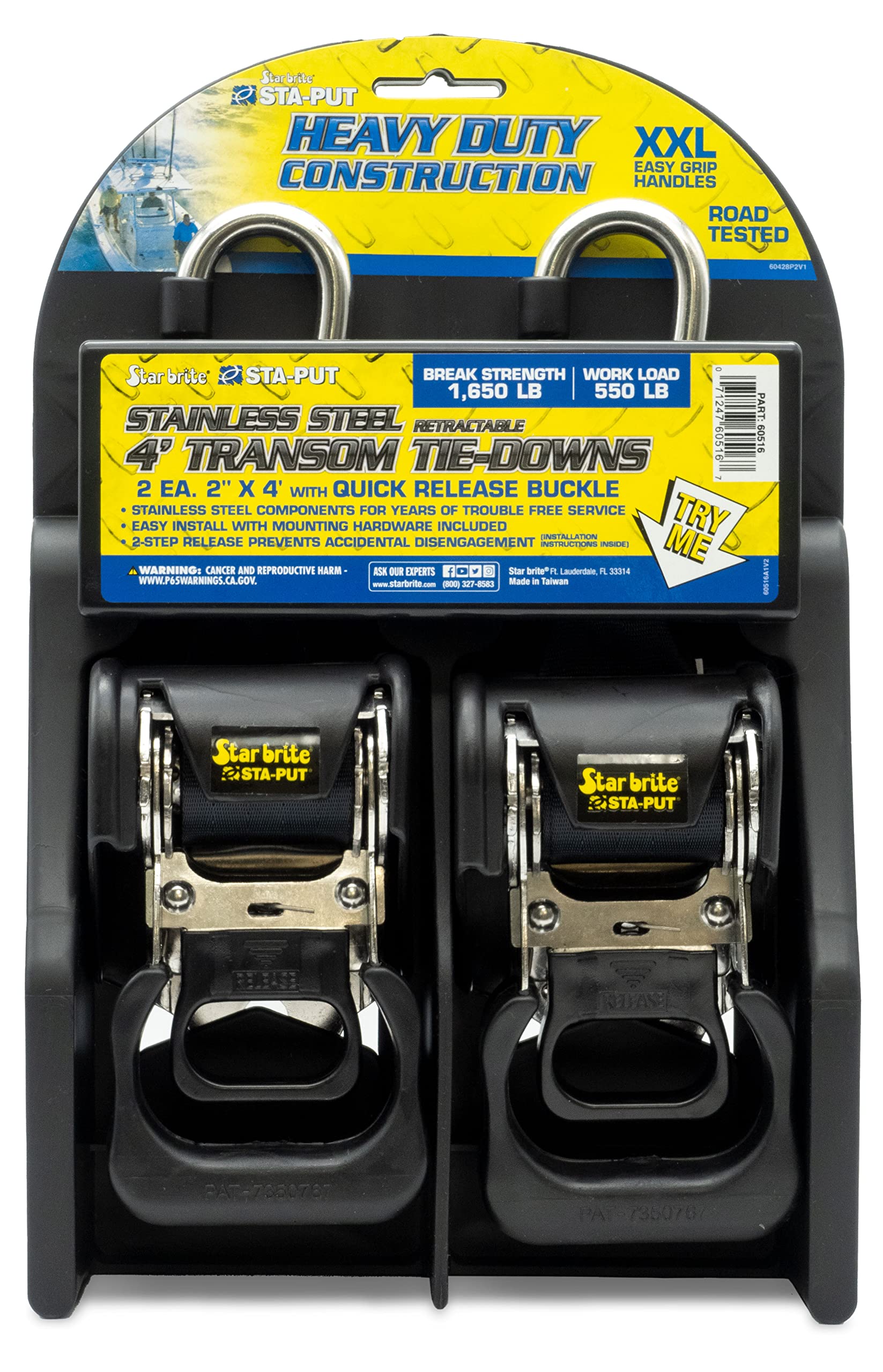 STAR BRITE Heavy Duty Retractable Tie-down Straps, 2 Inch x 4 Feet