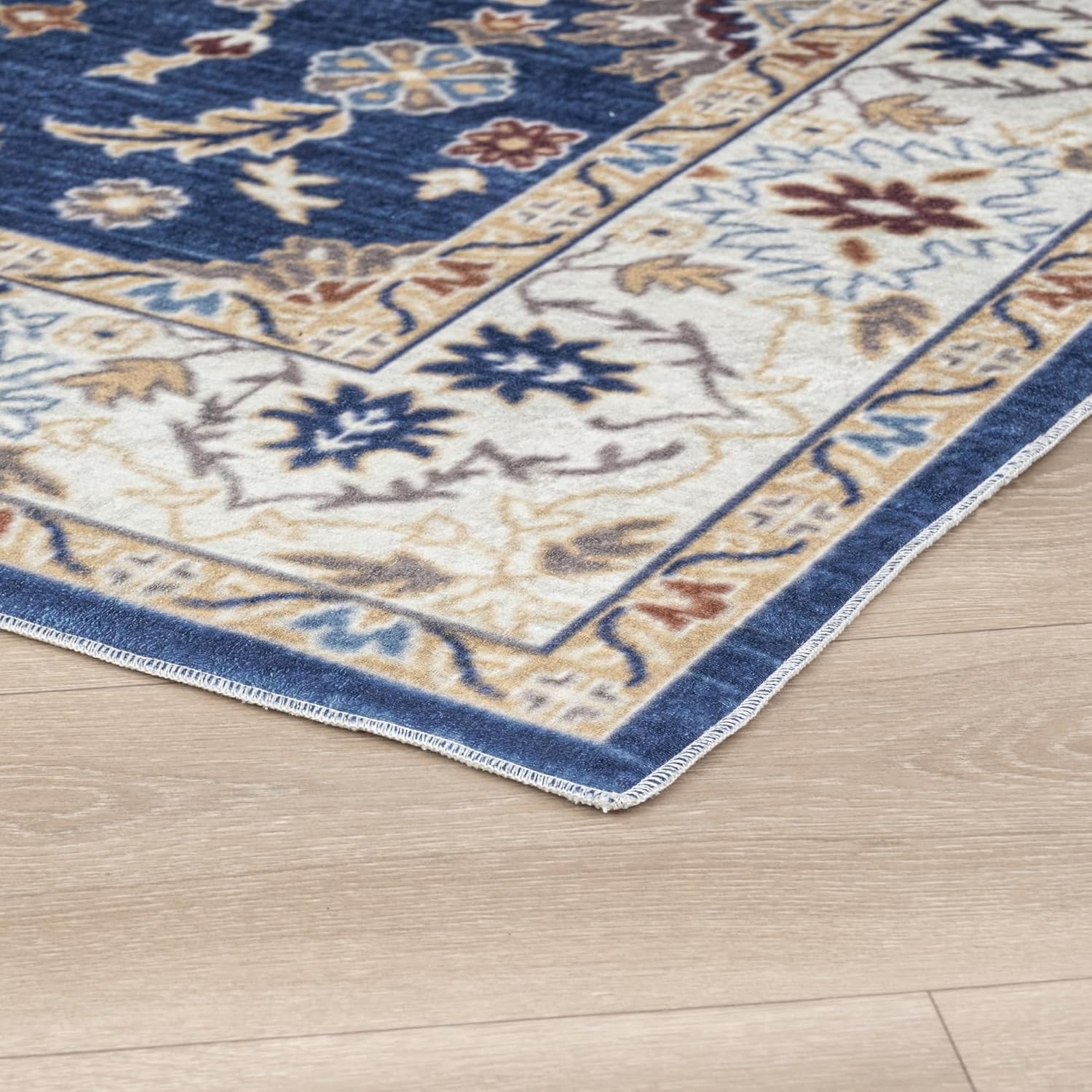 Super Area Rugs - 3X5 Machine Washable Rug Traditional Vintage Small Rug for Entryway - Navy, 3' x 5'
