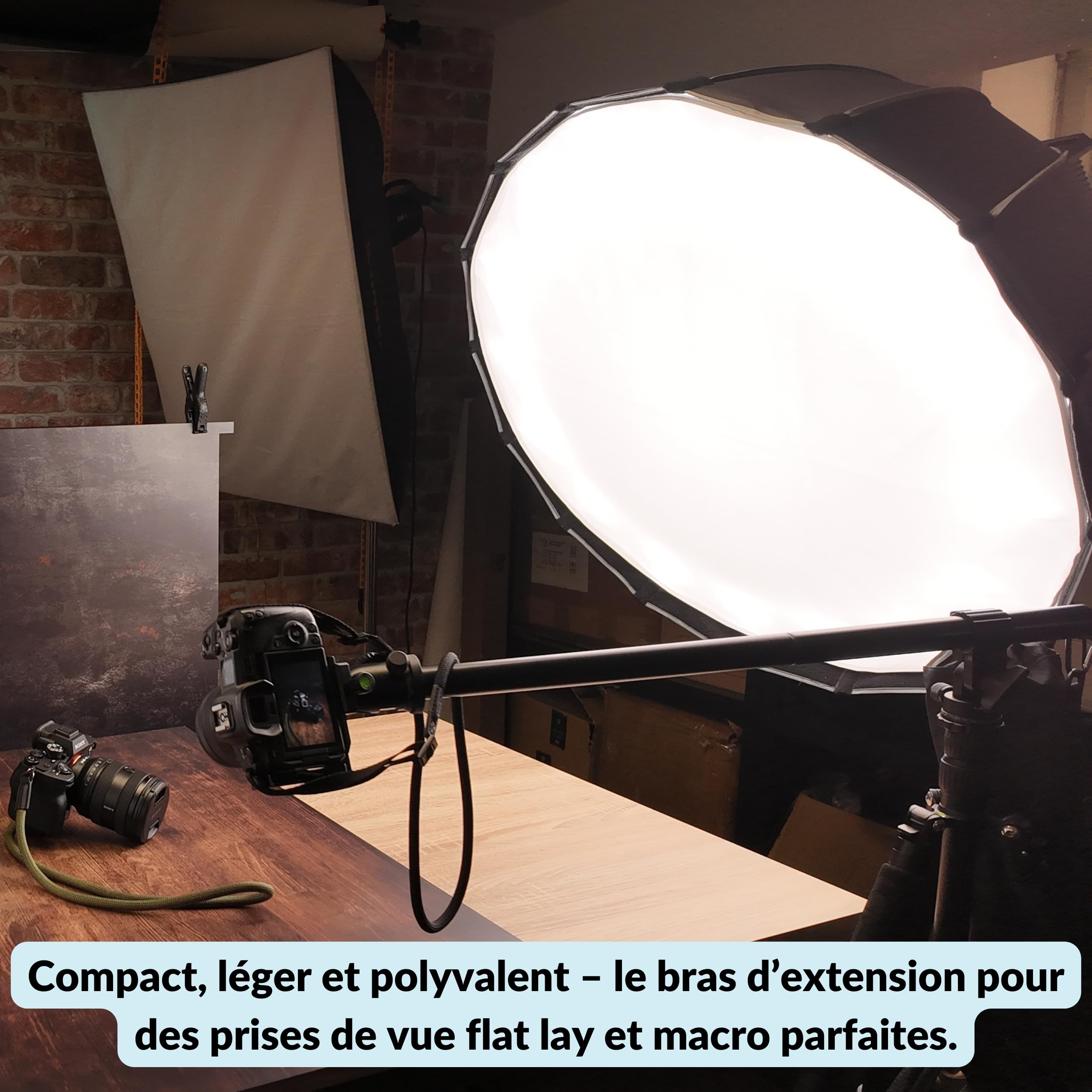 Lens-Aid Bras d'extension pour trépied d'appareil photo : barre transversale réglable pour photos en studio et macrophotographie