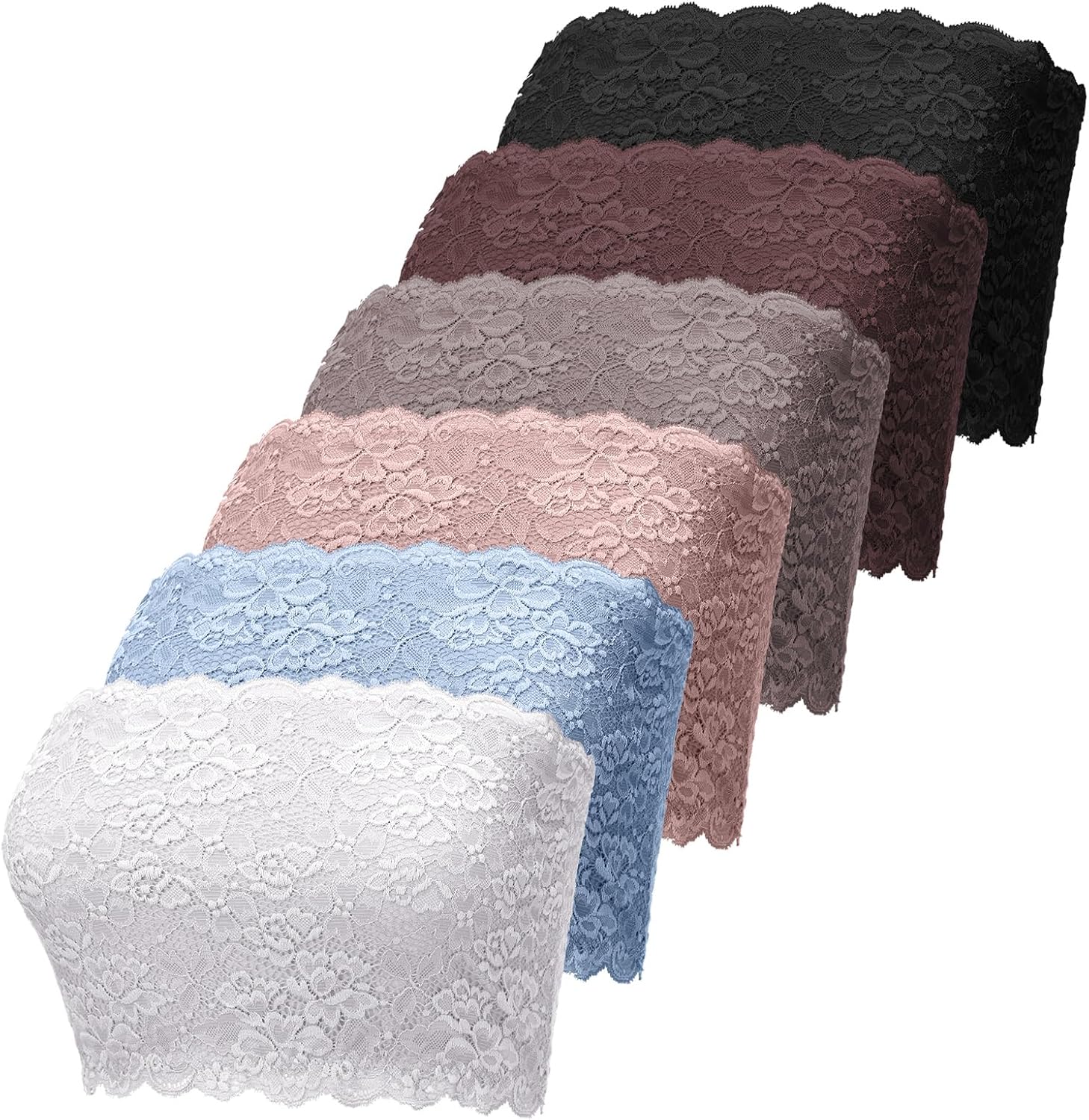 Geyoga 6 Pieces Floral Lace Bralette Bandeau Bra for Women Girl Seamless Strapless Stretchy Tube Top