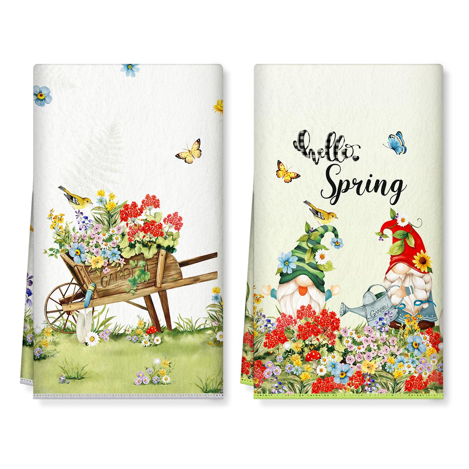 Arquiel 2 Piezas Paños de Cocina Gnomo Floral Toallas de Microfibra Suaves y Absorbentes Toallas de té y Toallas de Barra Decoración de Cocina Limpieza, 40 x 60 CM