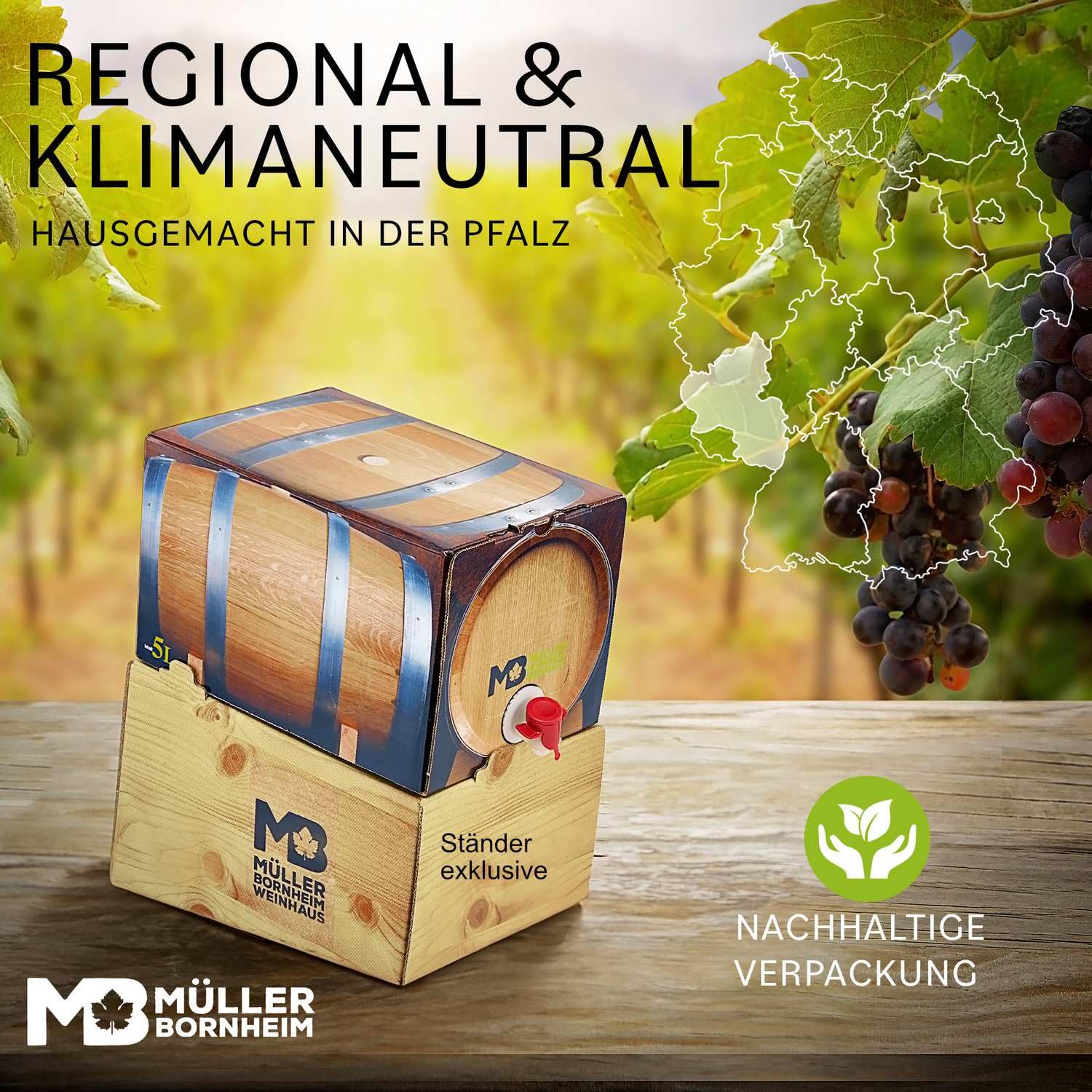 Weinhaus Müller Bornheim Spätburgunder Rosé Trocken Bag in Box 5L Pfalz | Länger frisch als jede Glasflasche – Zapfhahn inklusive, bruchsicher, nachhaltig & recyclebar