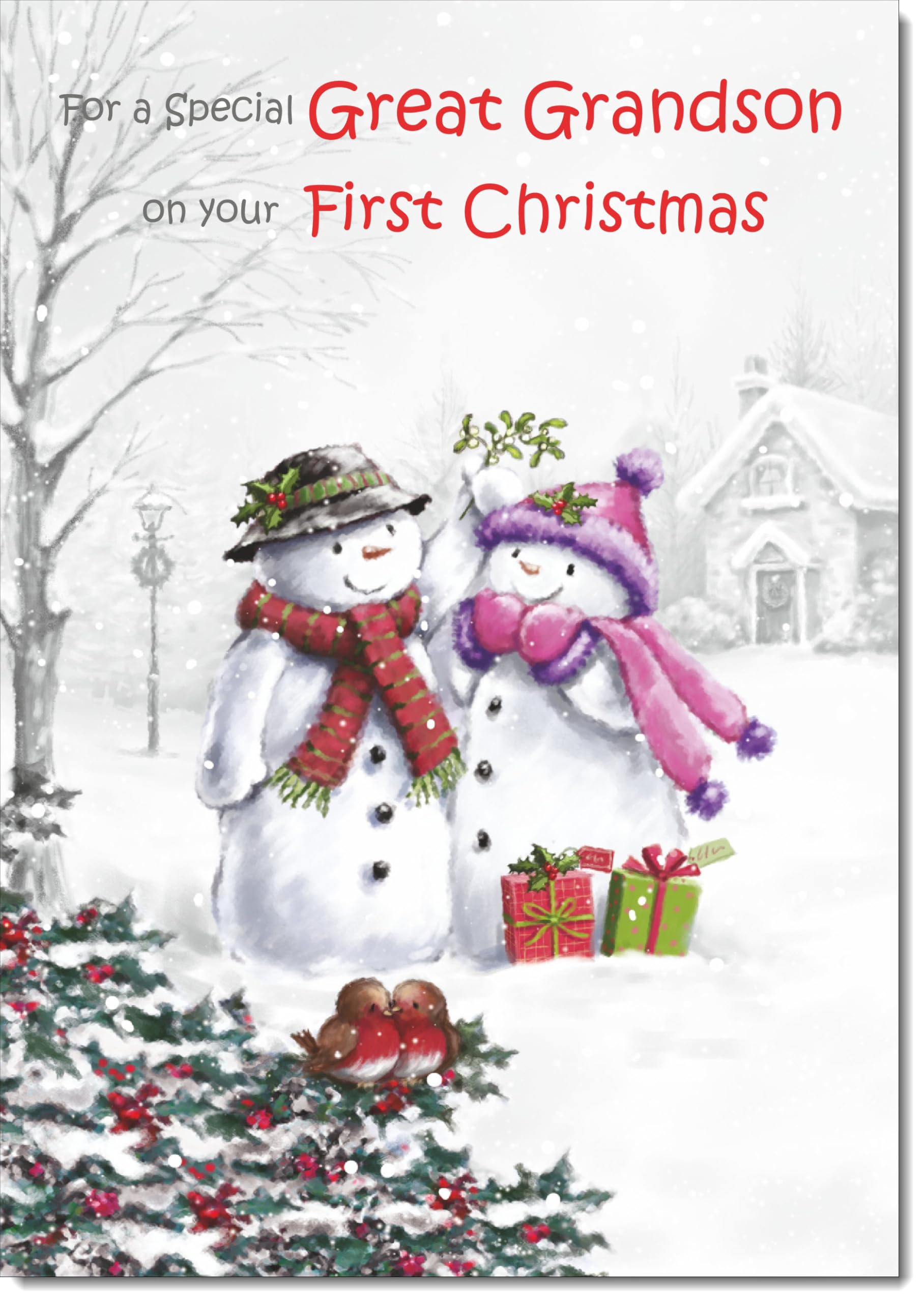 doodlecards Great Grandsons 1st First Christmas Card Two Snowmen Large A4 Size Christmas Card for Great Grandsons 1st with Plain Envelope — image 1