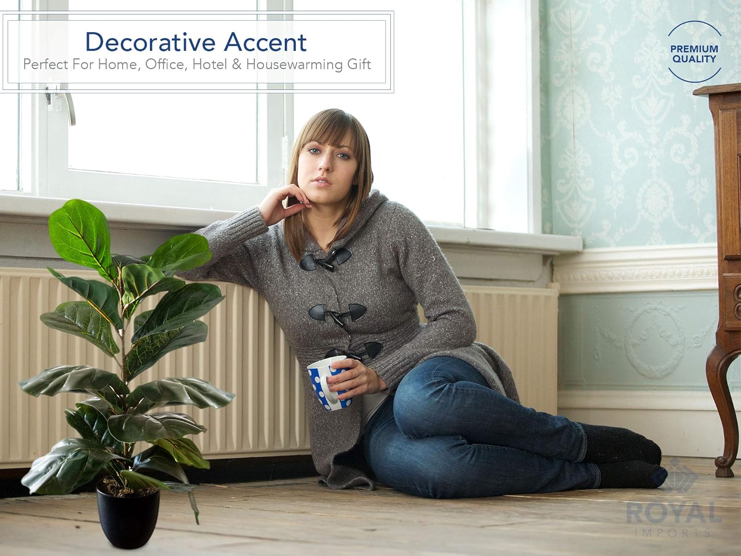 Royal Imports Artificial Fiddle Leaf Plant, Life-Like Ficus Faux Fig Tree, Dark Green in Decorative Planter - 28" Tall - Image 3