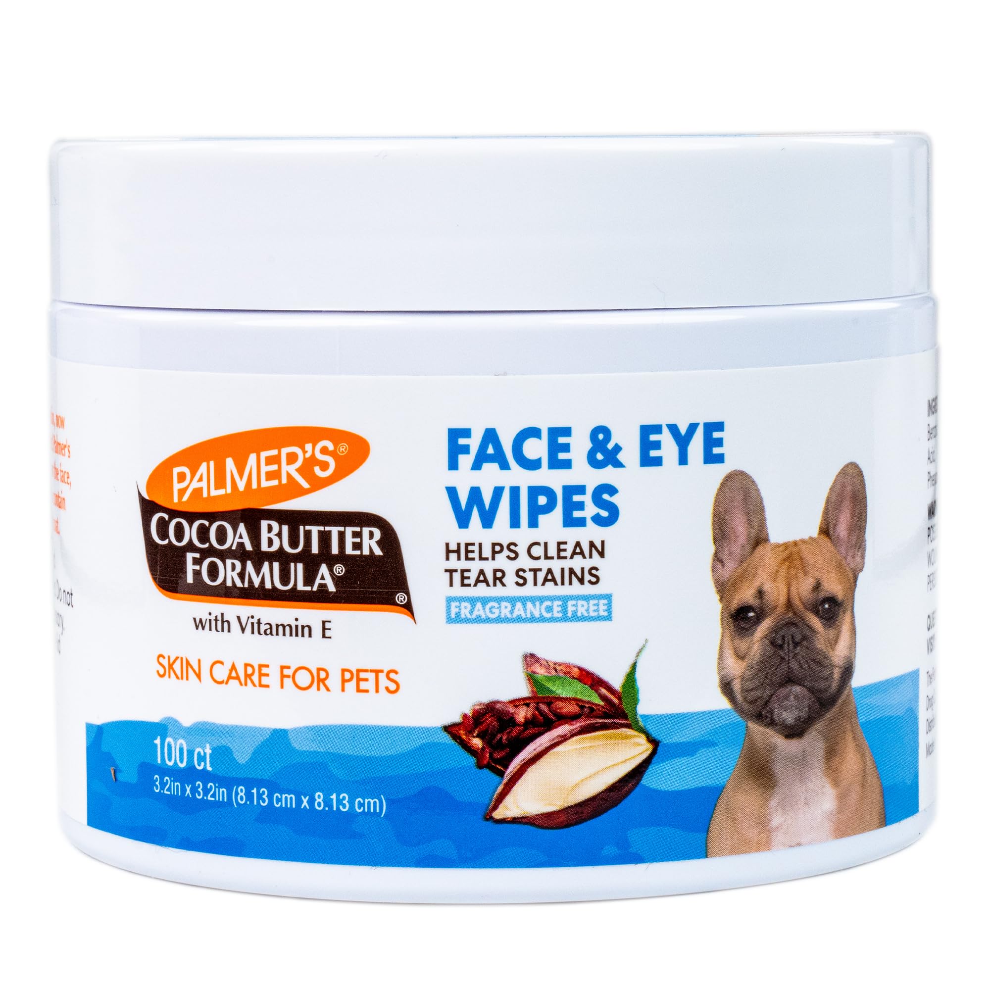 Palmer's for Pets Face and Eye Wipes with Cocoa Butter and Vitamin E, Dog Eye Cleaning and Care, Specially Fomulated for Dogs, 100ct