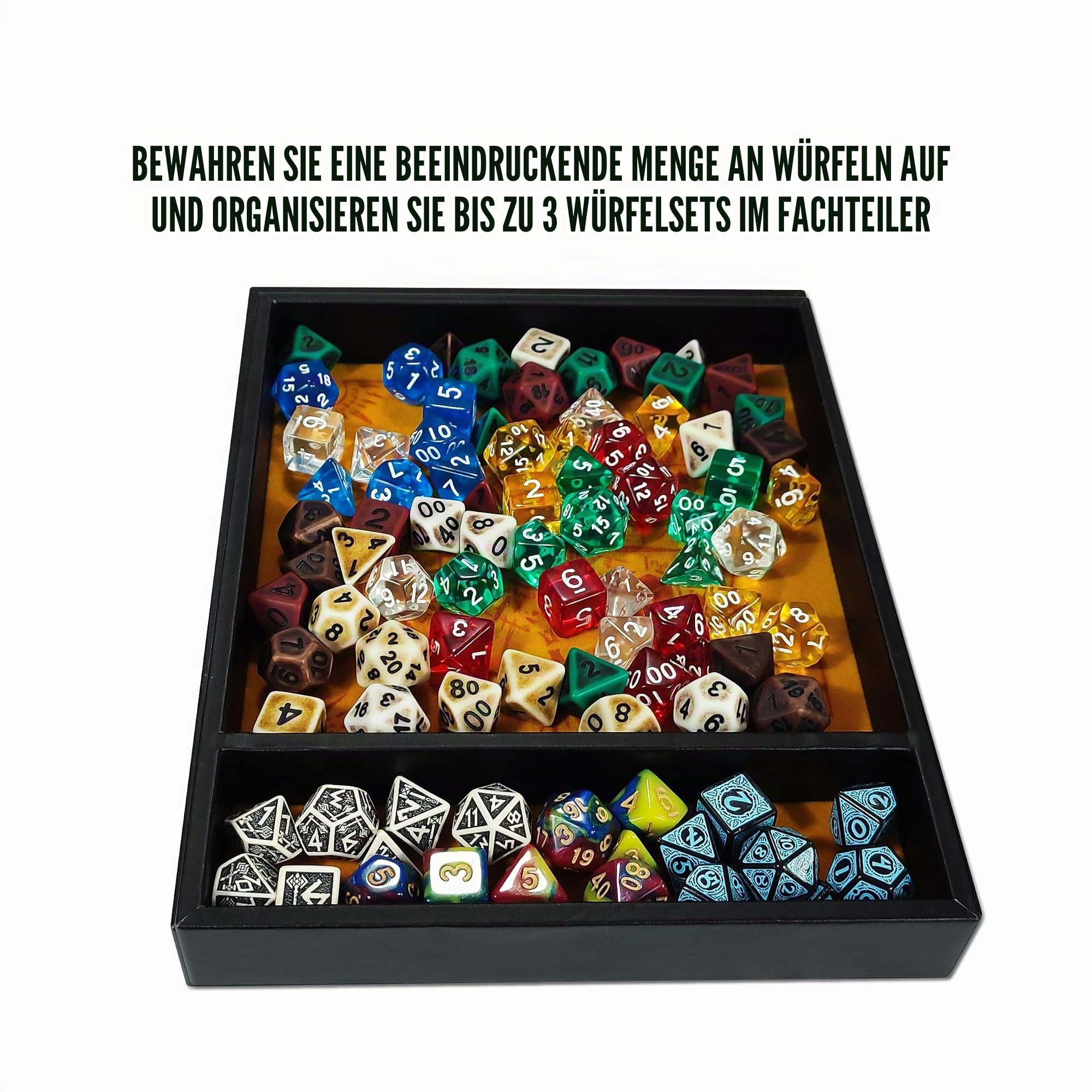 RECHTECKIGE WÜRFELPLATTE 'Critical ROLL DICE Tray', aus Leder und SAMT, Stauraum, KOMPATIBEL mit jedem Brett- und Rollenspiel (Gelb)