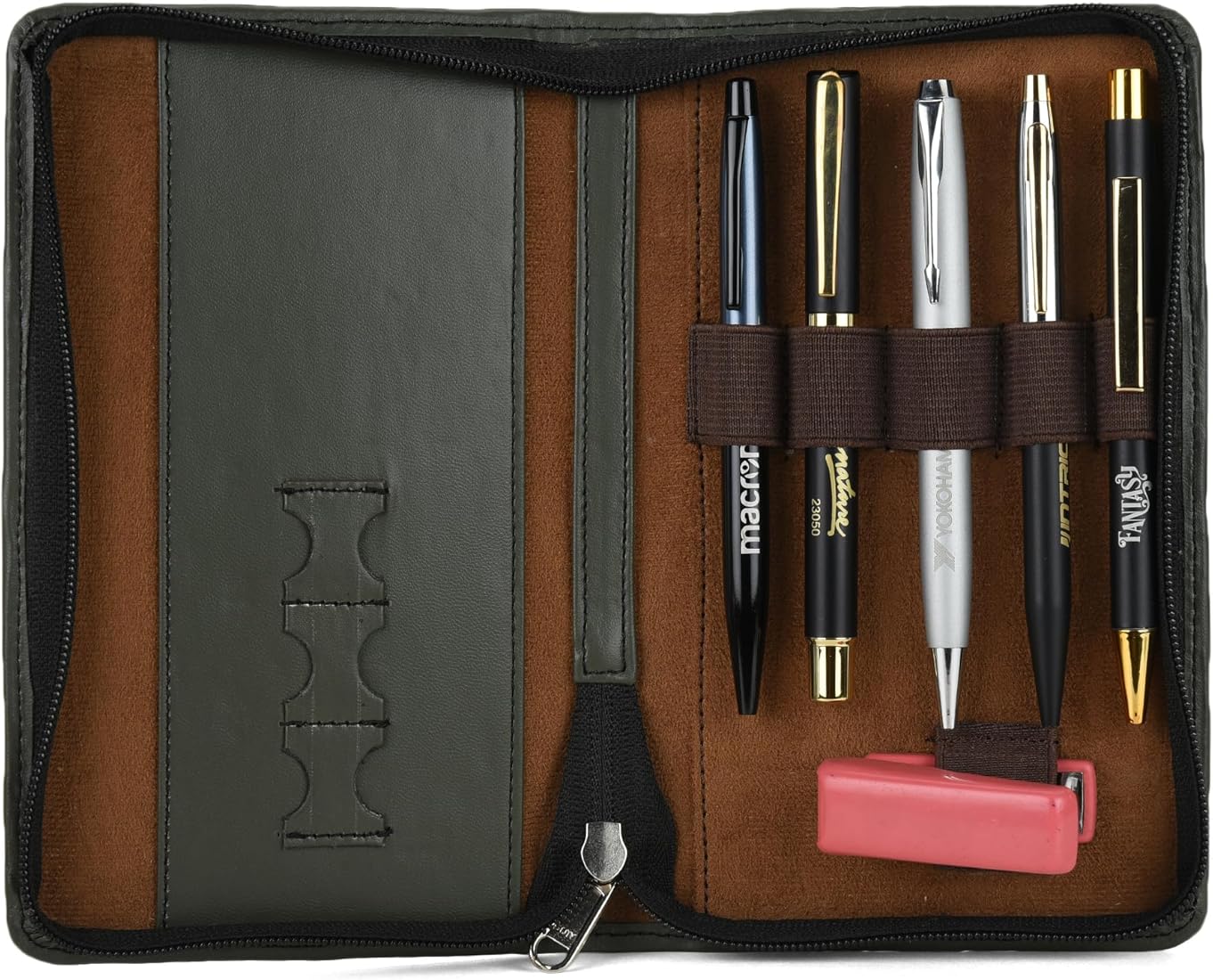 essart Faux Leather 5-Slot Zipper Pen Case – Stylish & Durable