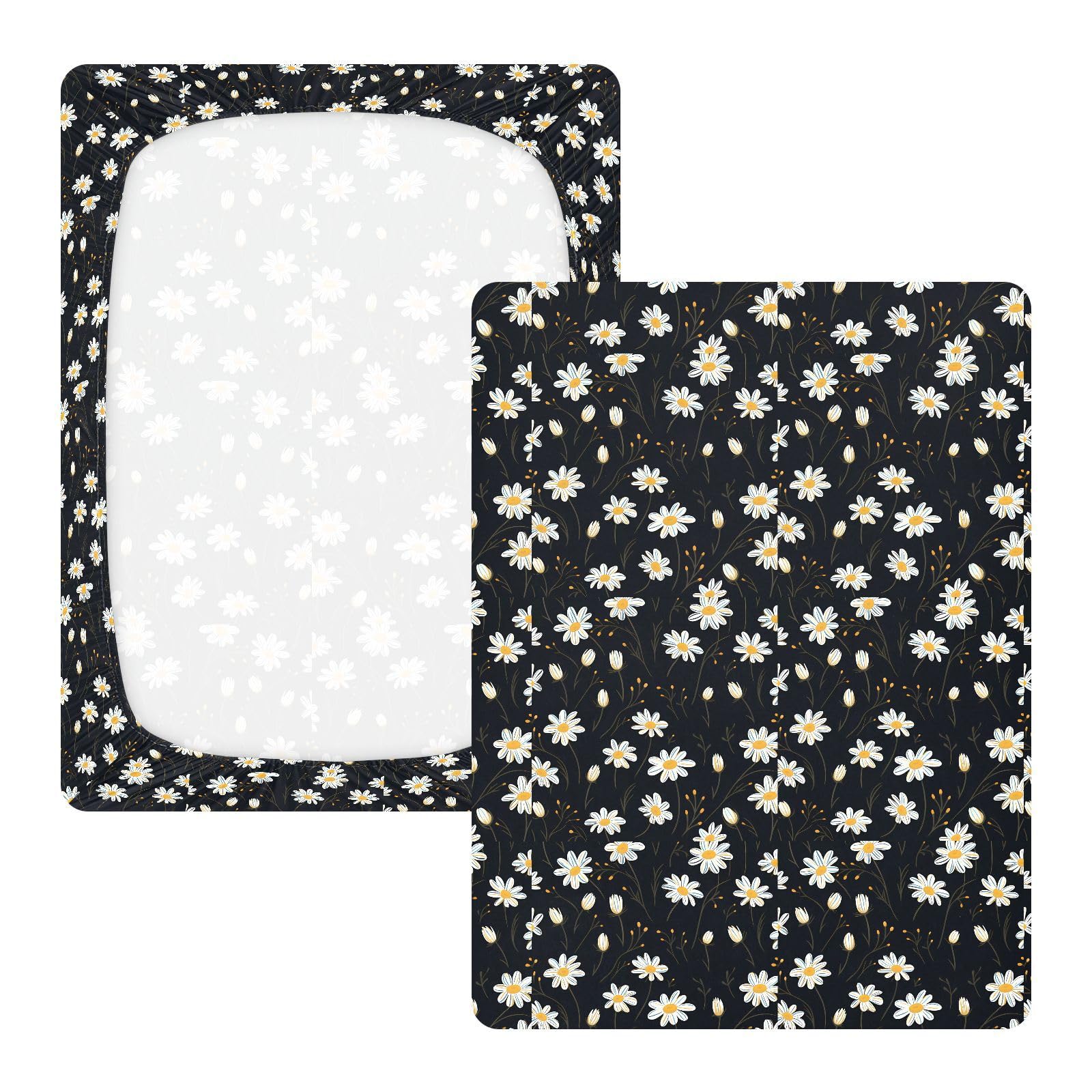 Little Daisy auf schwarzem Babybett-Spiellaken für Jungen und Mädchen, weiches Kleinkind-Spannbetttuch und Mini-Kinderbett-Matratze, 68,6 x 99,1 cm