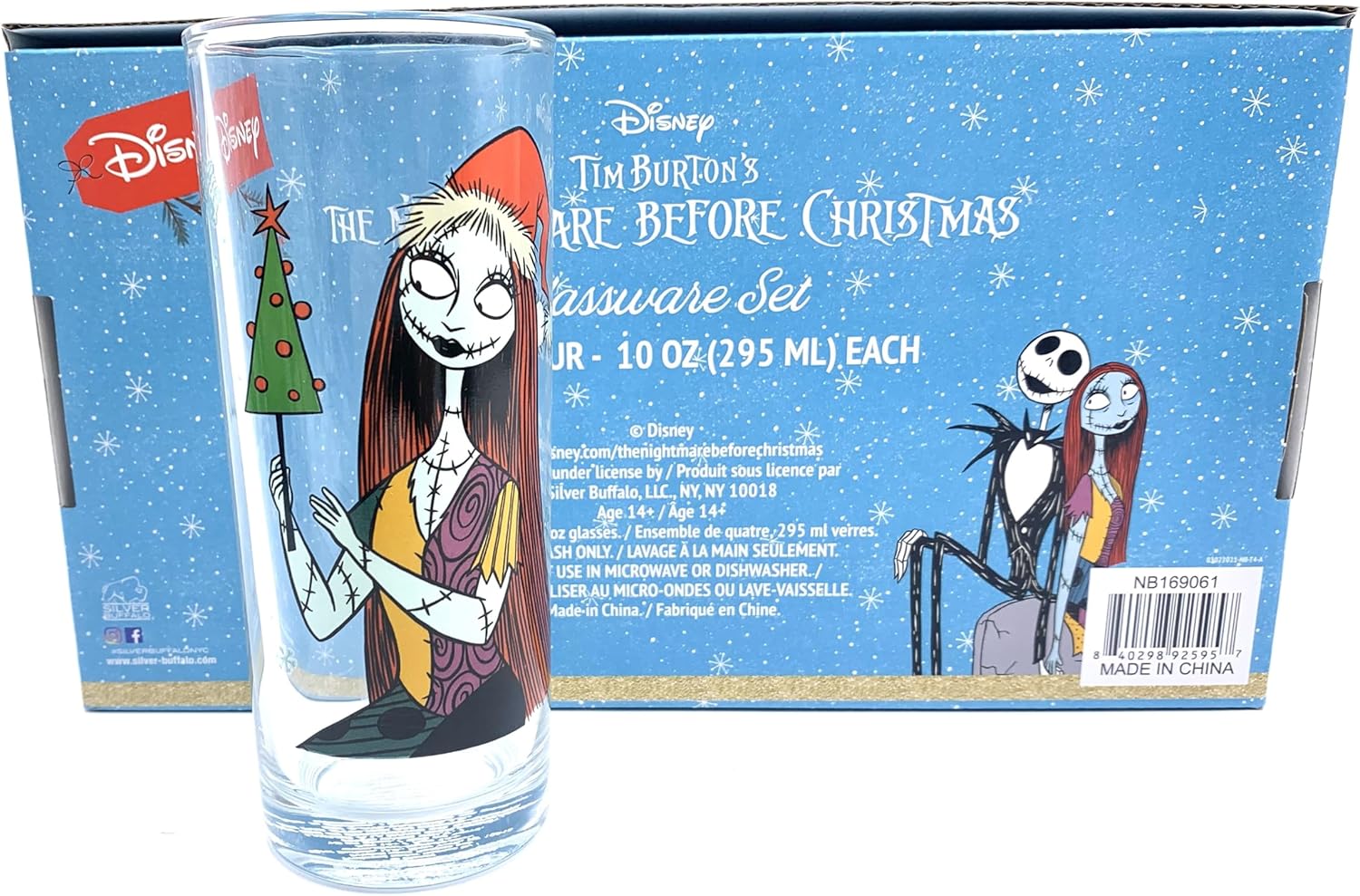 Silver Buffalo Disney Nightmare Before Christmas Holiday 4-Pack Tumbler Glass Set, 10 Ounces - Lock, Shock, and Barrel, Sally, Jack, and Oogie Boogie - Image 4