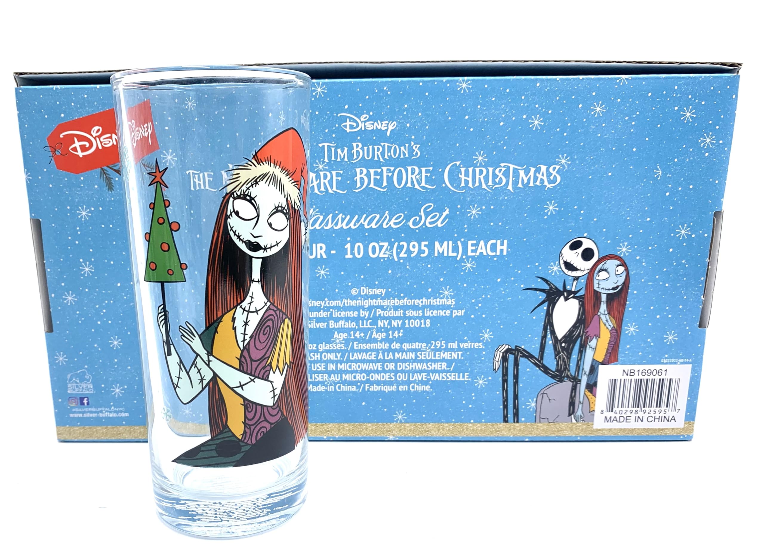 Silver Buffalo Disney L'Étrange Noël de monsieur Jack Lot de 4 verres à verres à motif Lock, Shock and Barrel, Sally, Jack et Oogie Boogie 300 ml