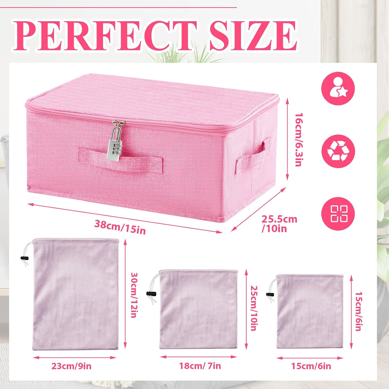 Discreet Lockable Toy Bag Organizer with 9 Pcs Toy Bags, Pink image 2
