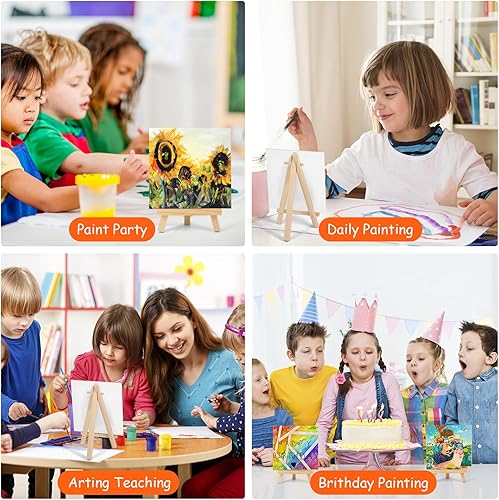 Miniatura 7 de Paquete de 20 mini lienzos, panel pequeño de lienzo de pintura de 6 x 6 pulgadas con mini caballete, kit de pintura de lienzo artístico con 10