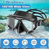 Vista 2 de Máscara de buceo para adultos, máscara de esnórquel de vidrio templado antivaho con cubierta para la nariz, gafas de natación panorámicas de 180°