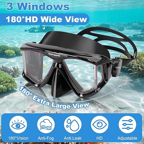 Miniatura 2 de Máscara de buceo para adultos, máscara de esnórquel de vidrio templado antivaho con cubierta para la nariz, gafas de natación panorámicas de 180,