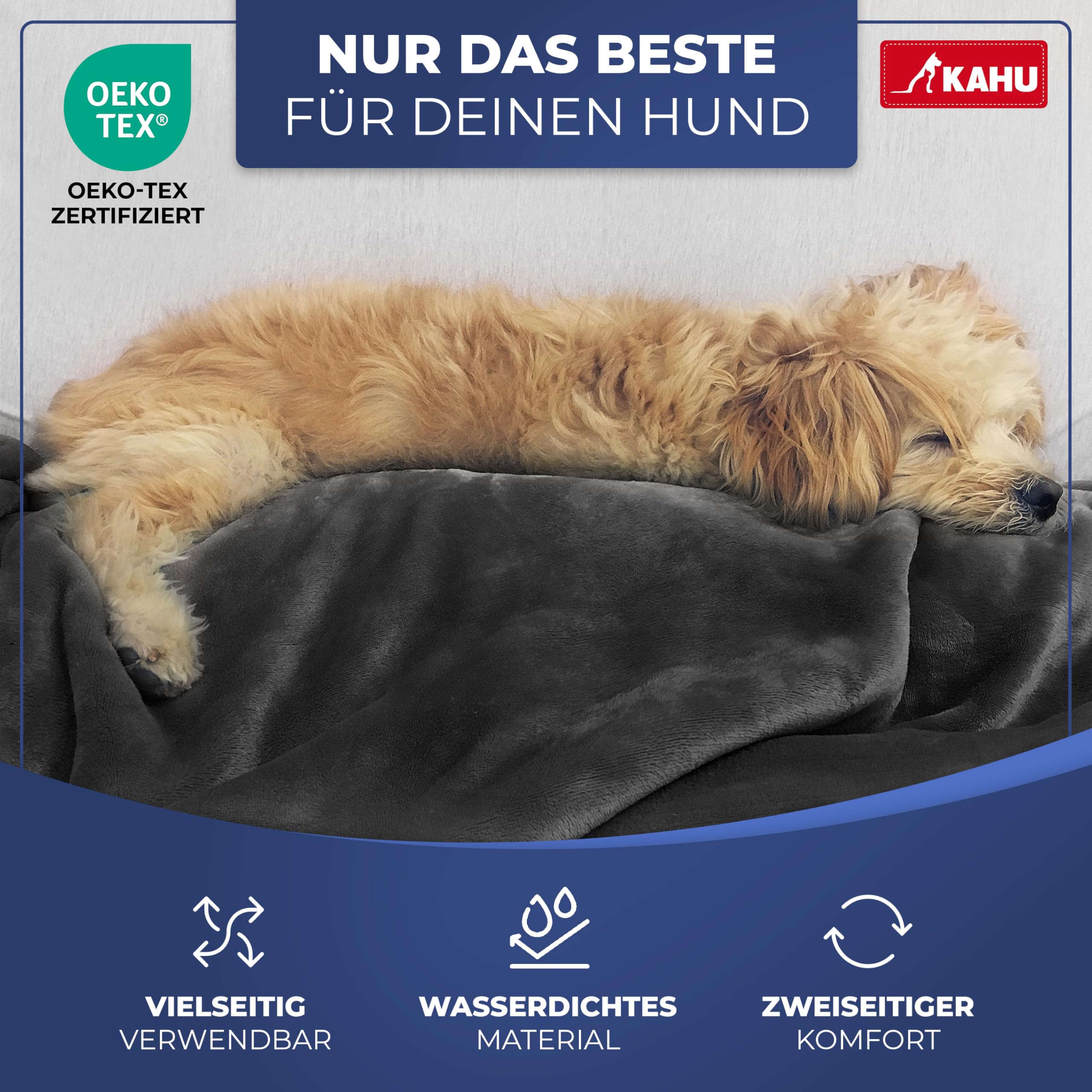 KAHU® Coperta per cani impermeabile • Copridivano Coperta morbida impermeabile • Tappetino per cani da viaggio e all'aperto • Tappetino protettivo per trasportini per cani • Utilizzabile su entrambi i