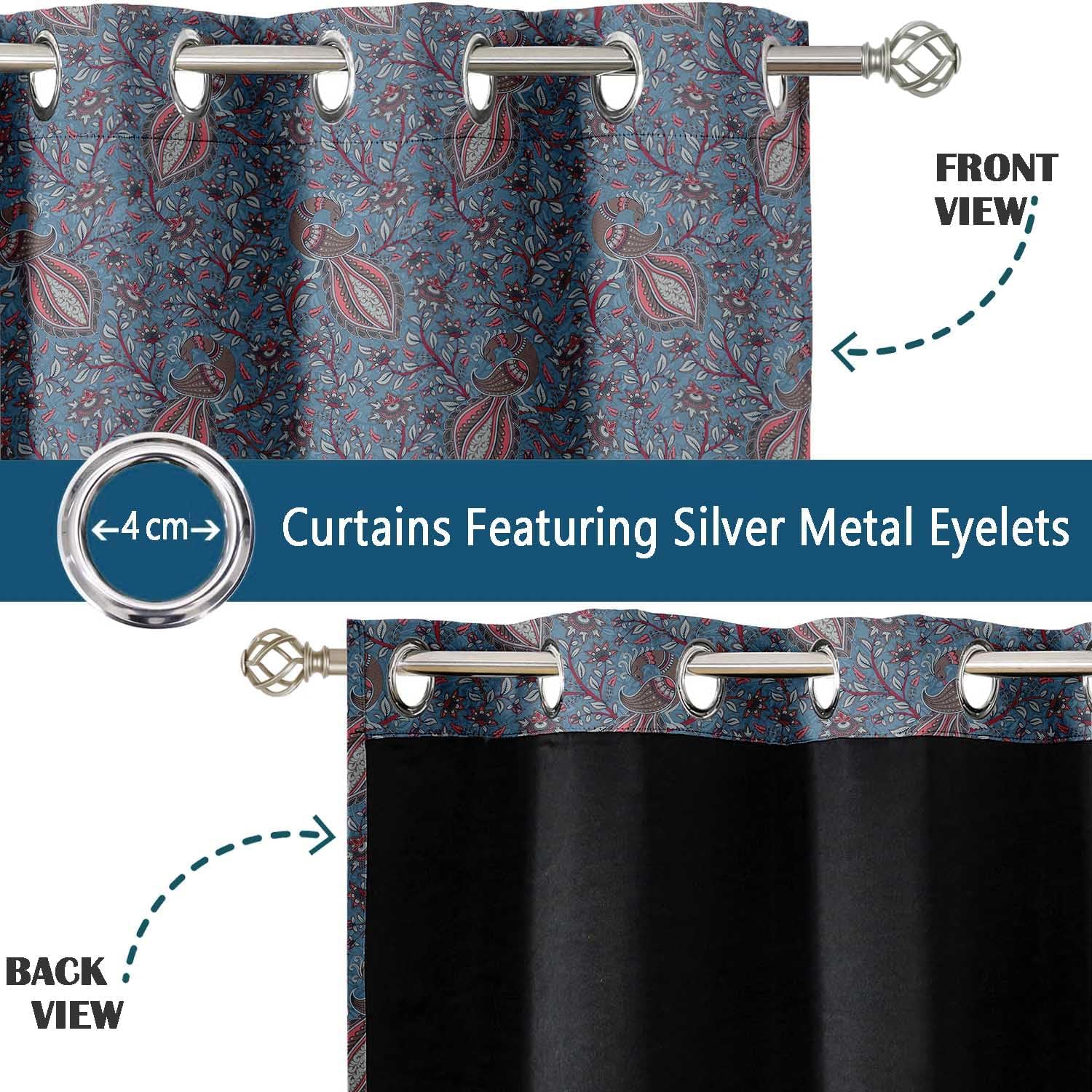 Room Darkening Curtains - Heritage Paisley Pattern, Set of 2 Panels, 42" x 63" - Grommet-Top Blackout Window/Door Drapes for Bedroom, Nursery & Living Room - Blue