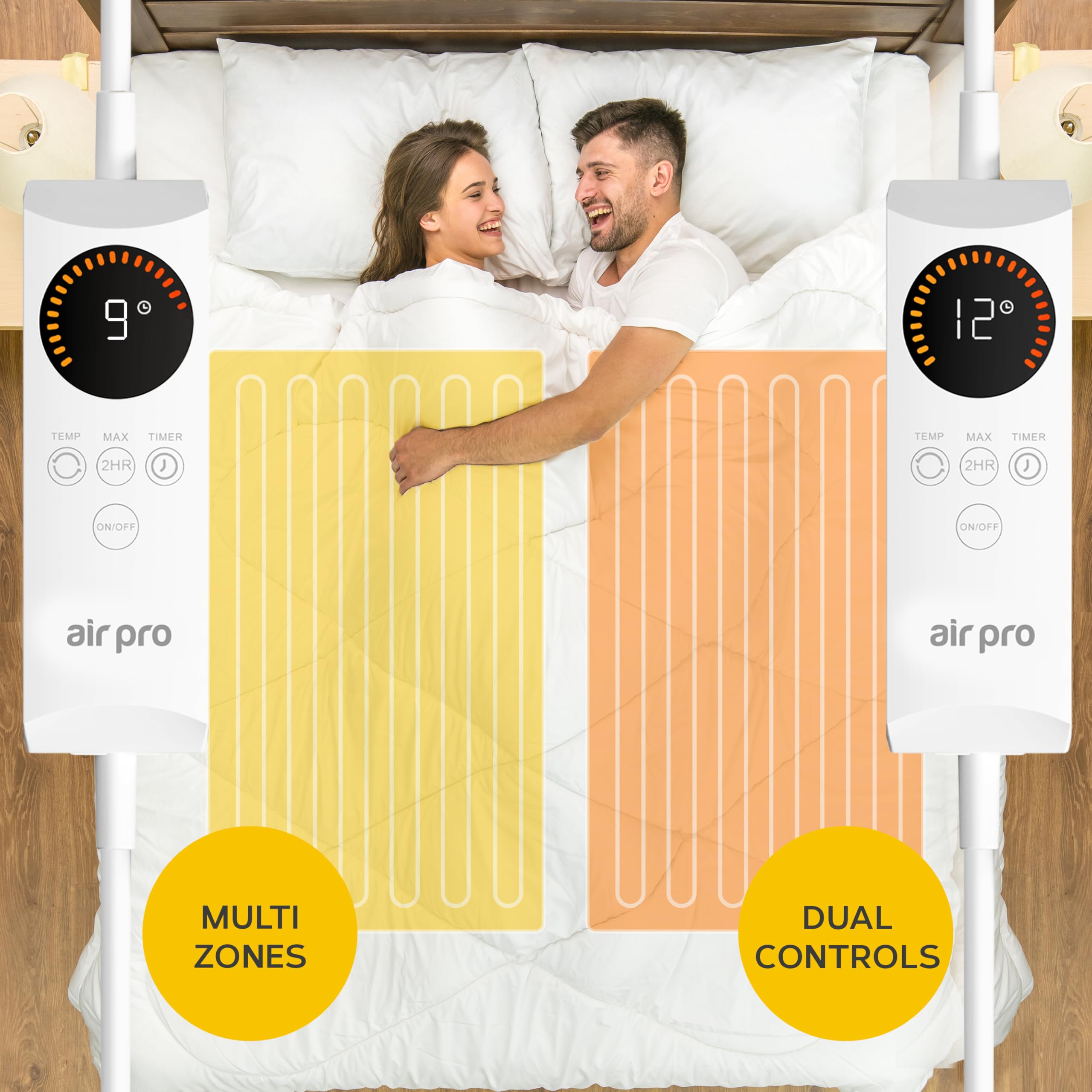Air Pro Electric Blanket - Fully Fitted Mattress Cover With Elastic Straps - Premium Fleece Easy Fit Heated Blanket - Detachable Dual Controllers & Machine Washable - Double - 135x190cm