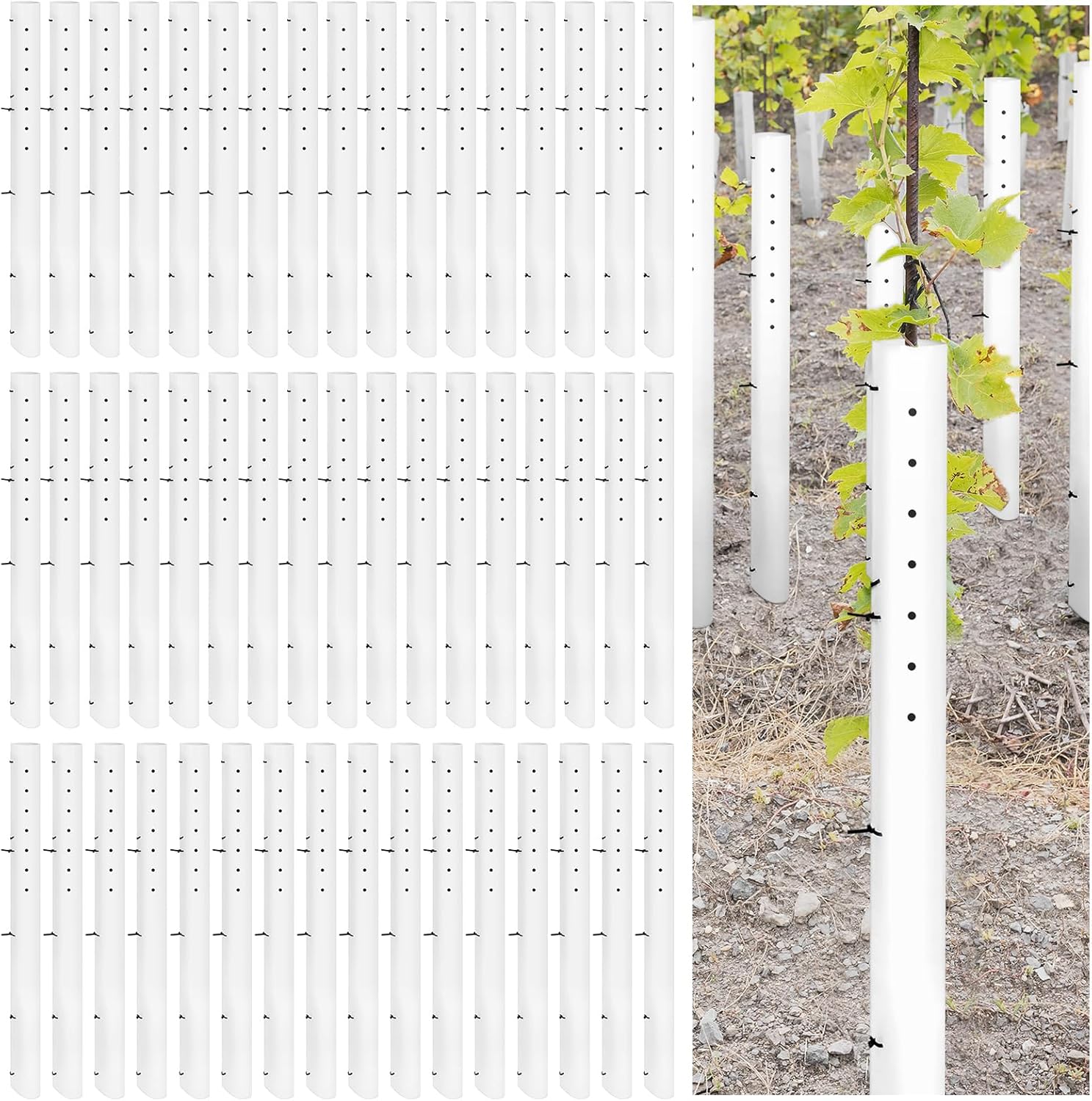 Pushglossy 5 Pack 48 Inch Tree Seedling Sapling Grow Tube Standard Vented Seedling Protectors Split Tree Grow Protector with Releasable Zip Ties Plant Shelter for Trunk Against Deer Rodent