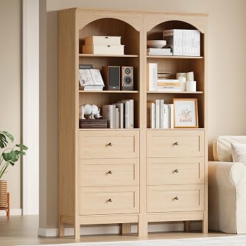 Arched Bookshelf,3 Tier Tall Bookcase with Adjustable Shelves and Drawers | Book Shelf for Living Rooms,Home Offices,and Studies, Offering Space For Books,Plants,Collectibles,and Decor