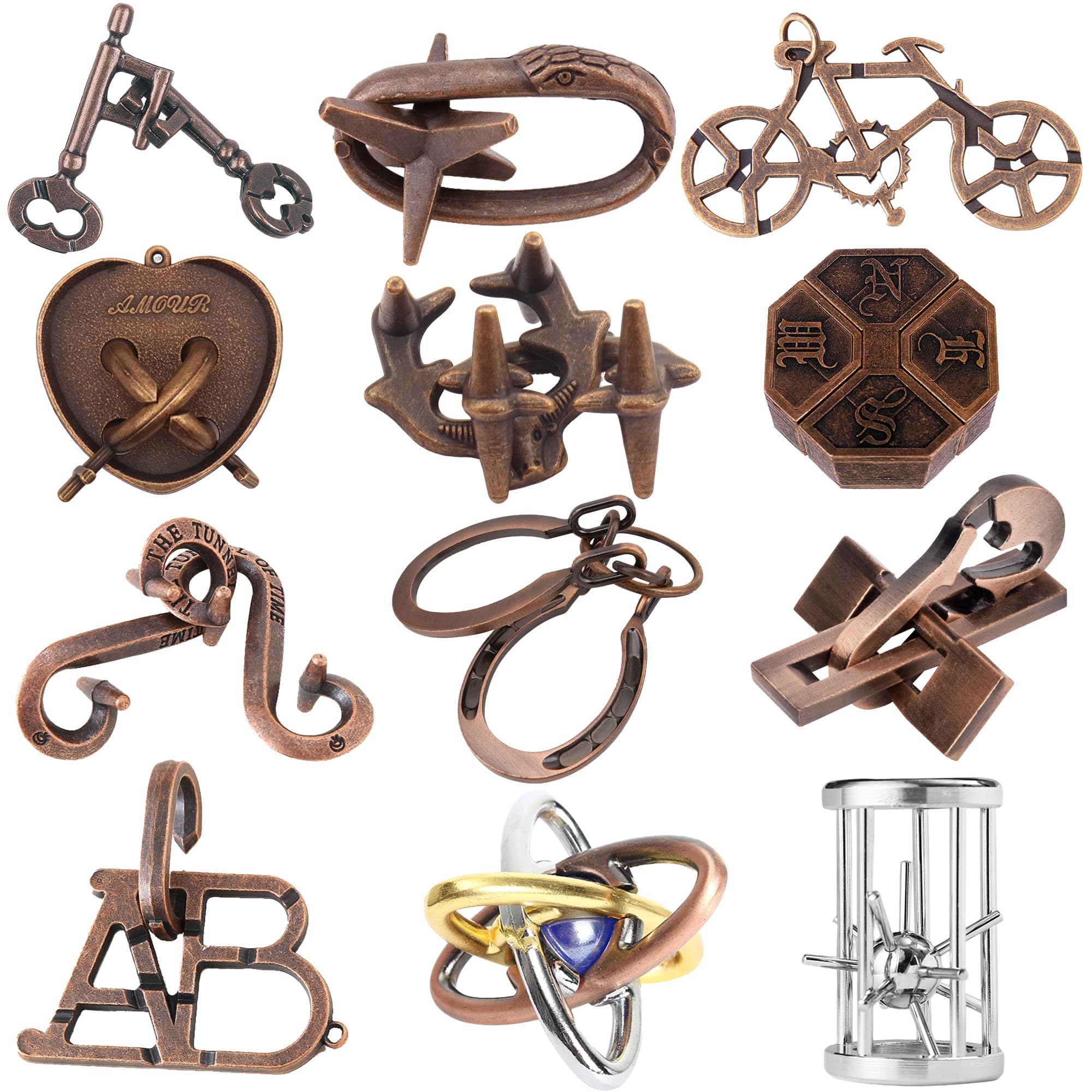12Pcs Brain Teaser Puzzles for Adults and Teens, 3D Metal Puzzle Set with Various Difficulty Levels, IQ Logic Challenge Disentanglement Game, Fun