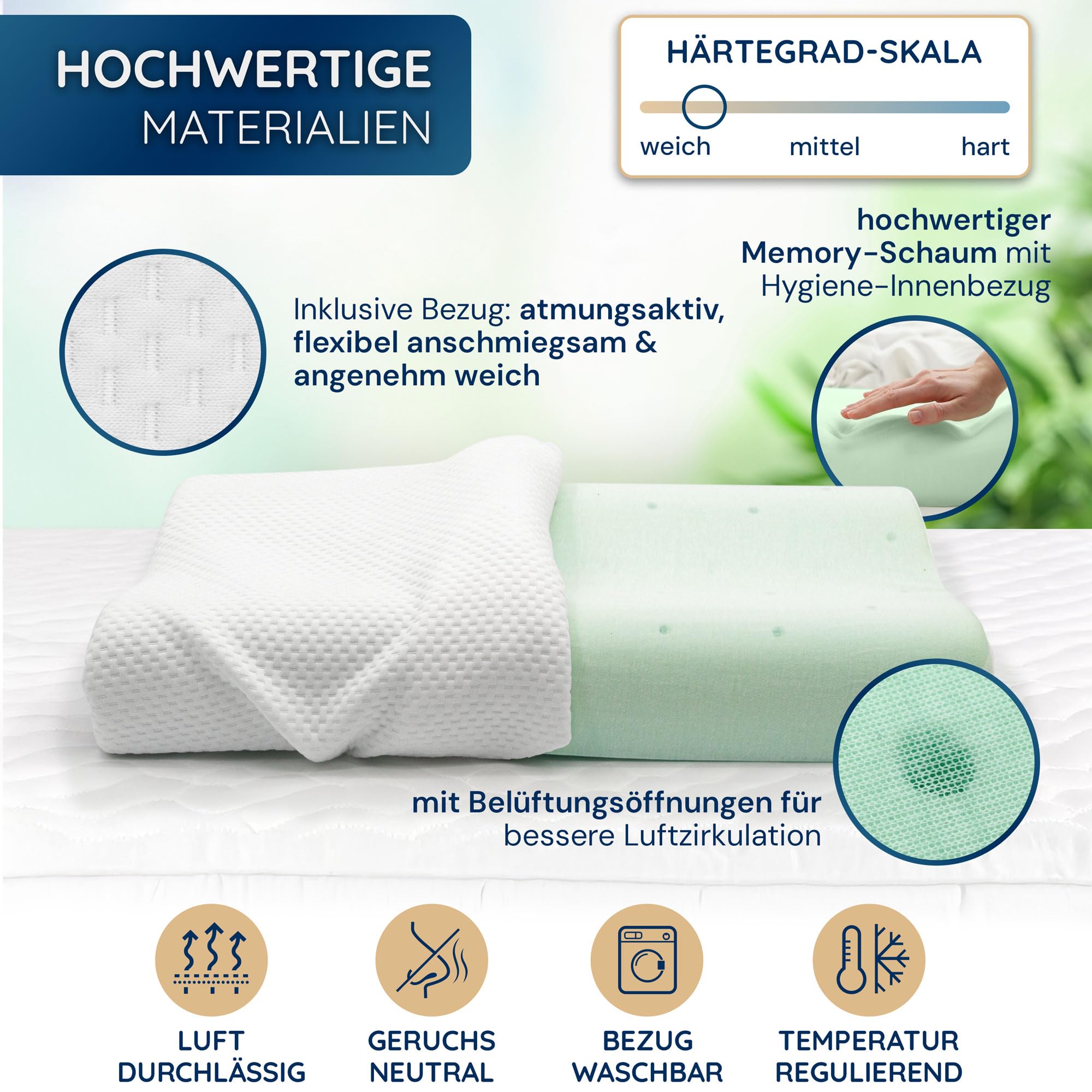 Oreiller orthopédique « Panda » - Oreiller cervical ergonomique avec mousse à mémoire de forme respirante et trous d'aération - Pour les personnes dormant sur le dos, sur le côté et sur le