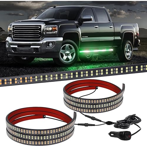 XRIDONSEN 2PCS 70 inch Truck Green White Emergency Lights Strip 864 LED Running Board Strobe Lights Bar Firefighter Lights Flashing Warning Safety Waterproof Flexible for Vehicles Trucks Pickup POV