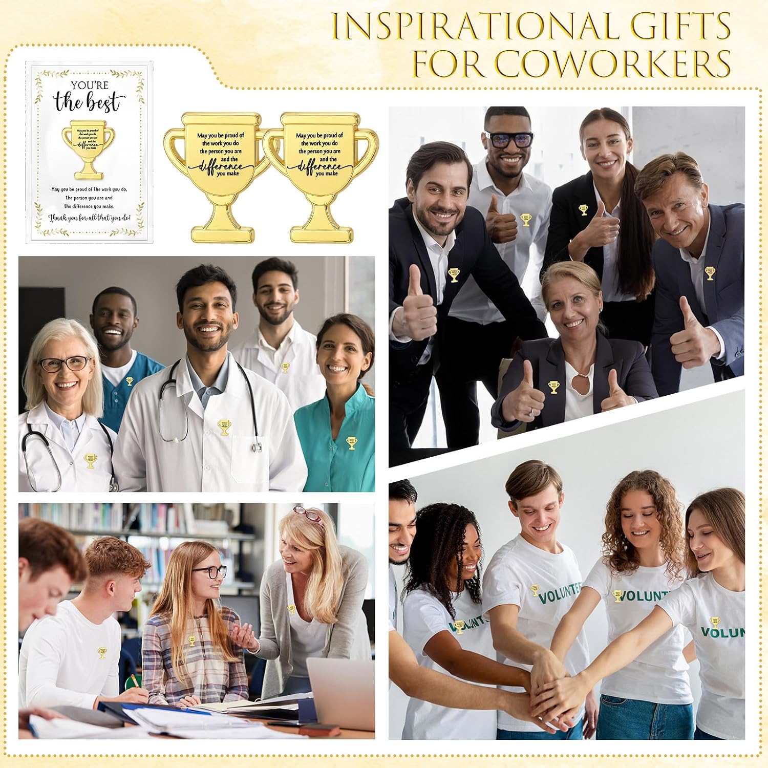 40 Sets Employee Appreciation Gifts Bulk Trophy Pins with Thank You Cards Organza Bags Inspirational Appreciation Recognition Gift for Team Staff Student Teacher Nurse (May You)