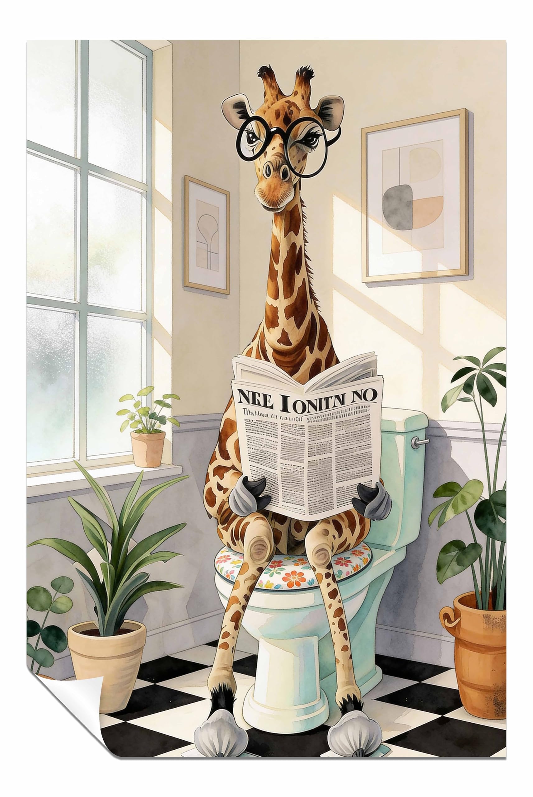Panther Print Wall Art Funny Giraffe Toilet Print – Artwork for Bathroom Pictures and Decor, Unframed Poster Print, Pictures for Home Walls, Bedroom, Living Room & Bathroom Decor 91x61cm (36x24in)