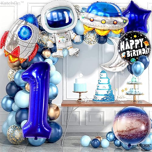 Miniatura 7 de Globos espaciales para el primer cumpleaños, paquete de 8 globos de astronauta para decoración de fiesta de primer viaje alrededor del sol