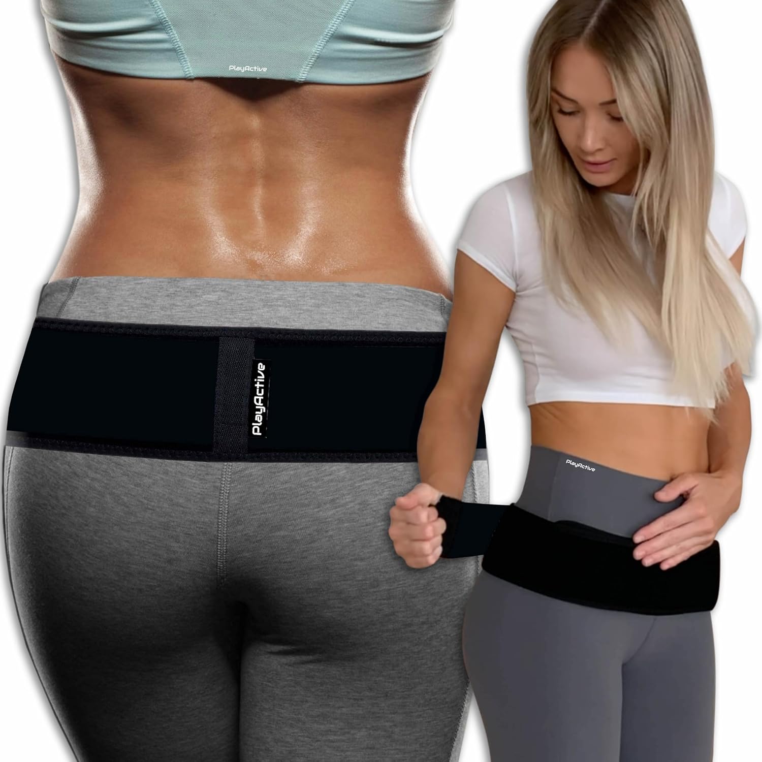 PlayActive Sacroiliac SI Joint Hip Belt - Lower Back Support Brace for Men and Women Braces Pain Pelvic Trochanter Sciatica Pelvis Lumbar Relief (XL-XXL)