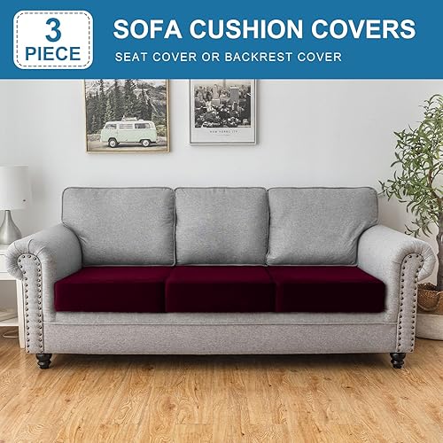 Miniatura 60 de Funda para sofá, funda de cojín de terciopelo elástico de 2 piezas, funda elástica lavable para asiento o respaldo, fundas de asiento de sofá para
