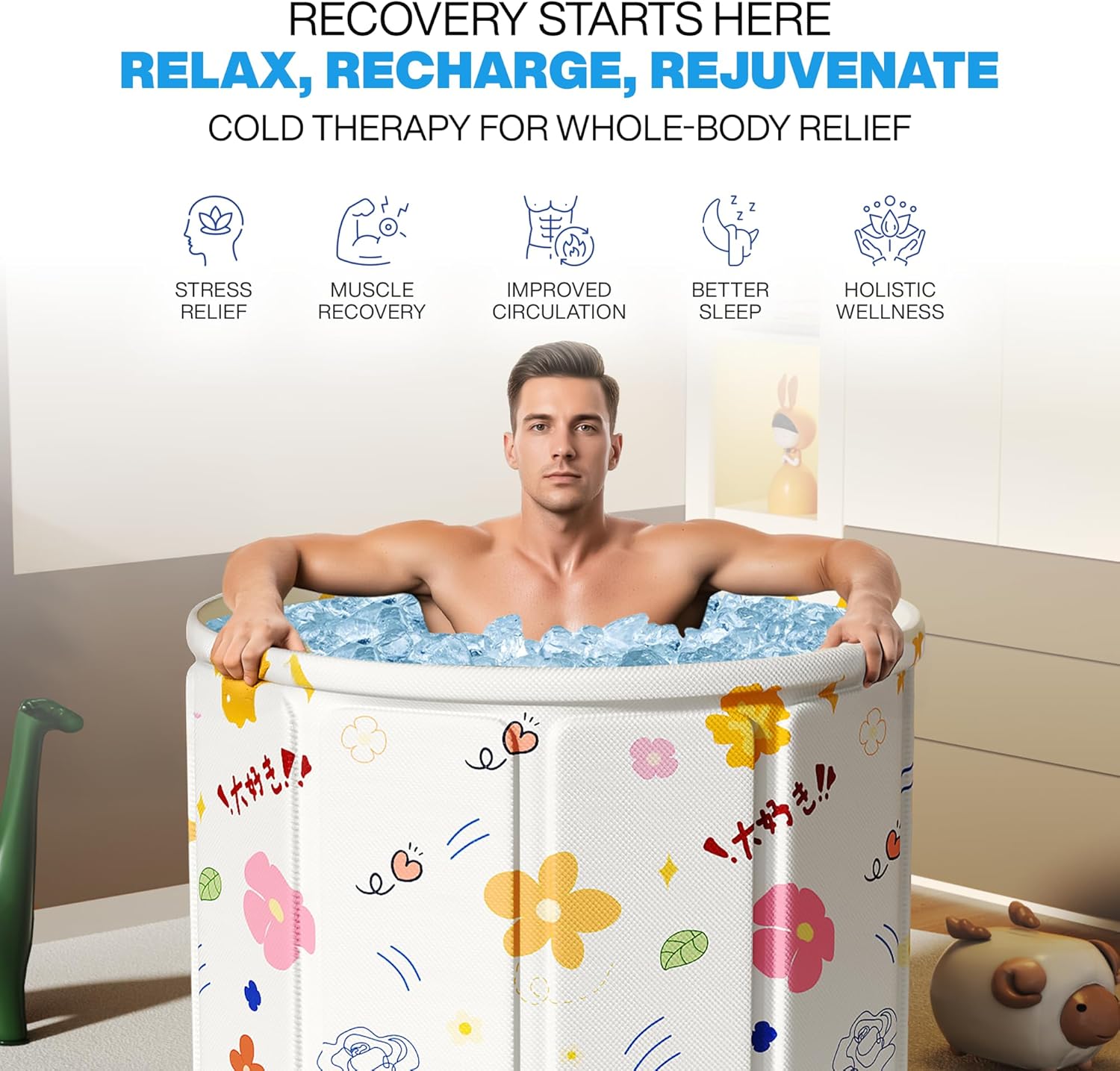 Foldable Portable Bathtub for Adults – 2-in-1 Hot & Cold Plunge, 105-Gal Large Capacity Collapsible Bathtub Adult, 6-layer Insulated Portable Soaking tub - Space-saving Design