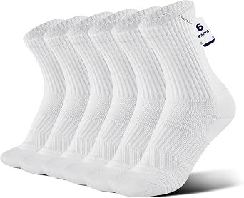 Bamboo Viscose 6 Pair Men Women Crew Compression Sock Running Cushion Moisture Wick Anti Blister Athletic Hiking